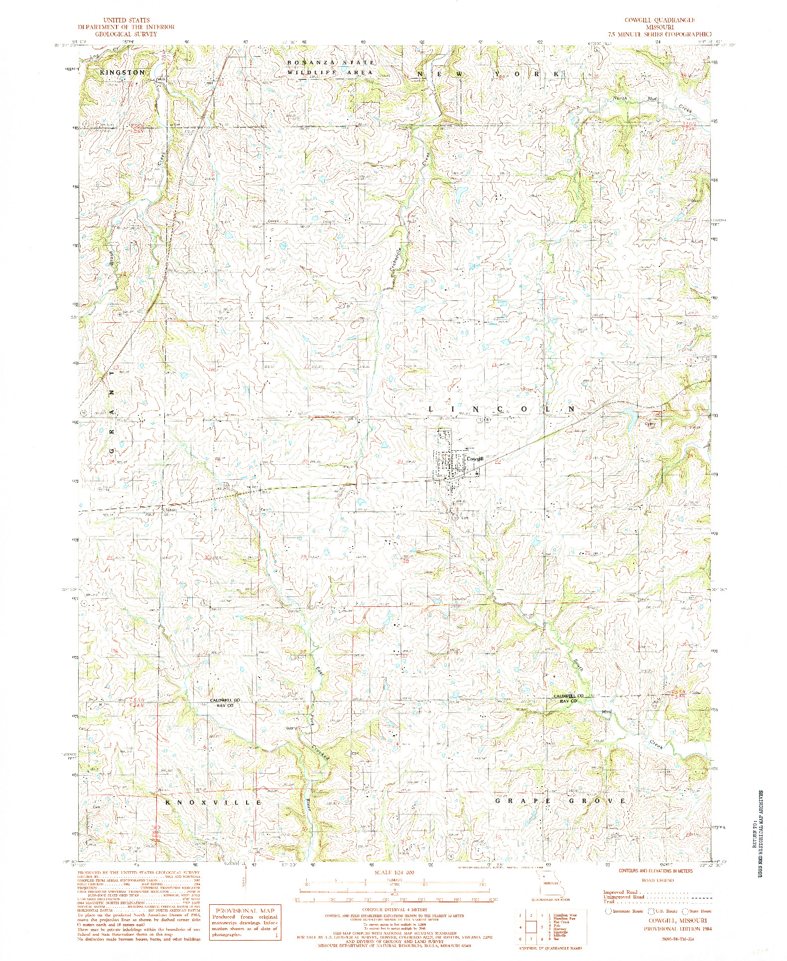 USGS 1:24000-SCALE QUADRANGLE FOR COWGILL, MO 1984