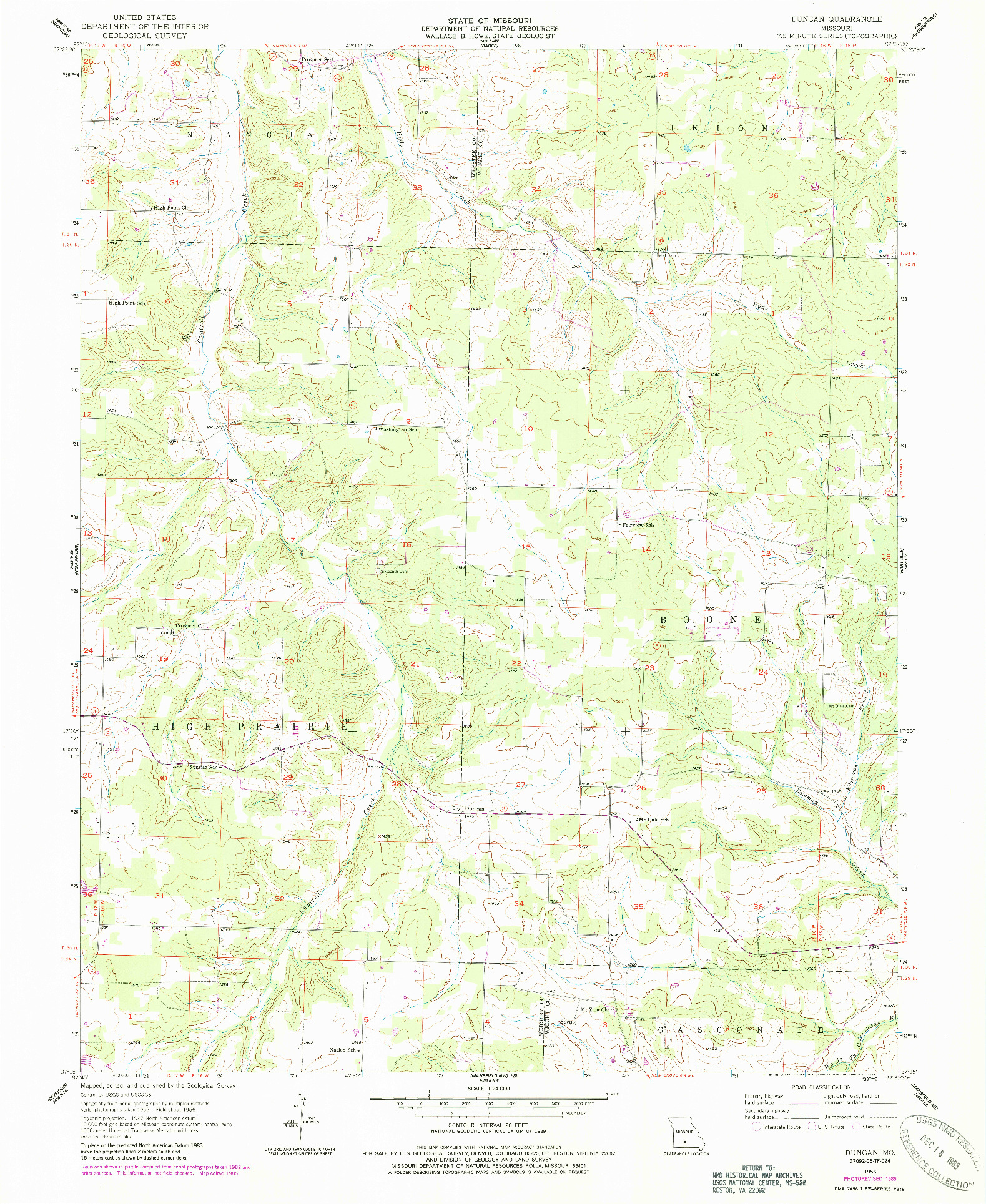 USGS 1:24000-SCALE QUADRANGLE FOR DUNCAN, MO 1956