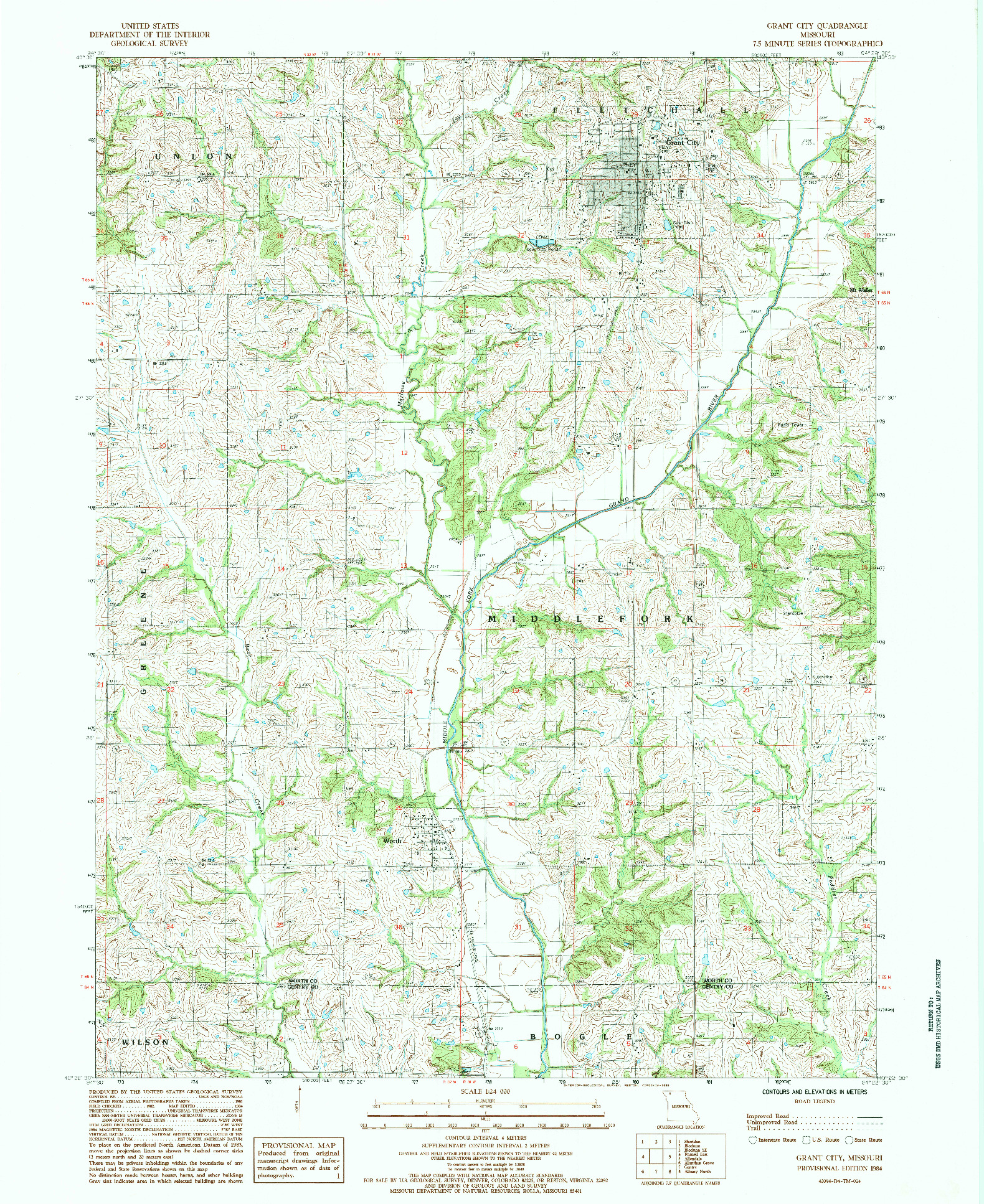 USGS 1:24000-SCALE QUADRANGLE FOR GRANT CITY, MO 1984
