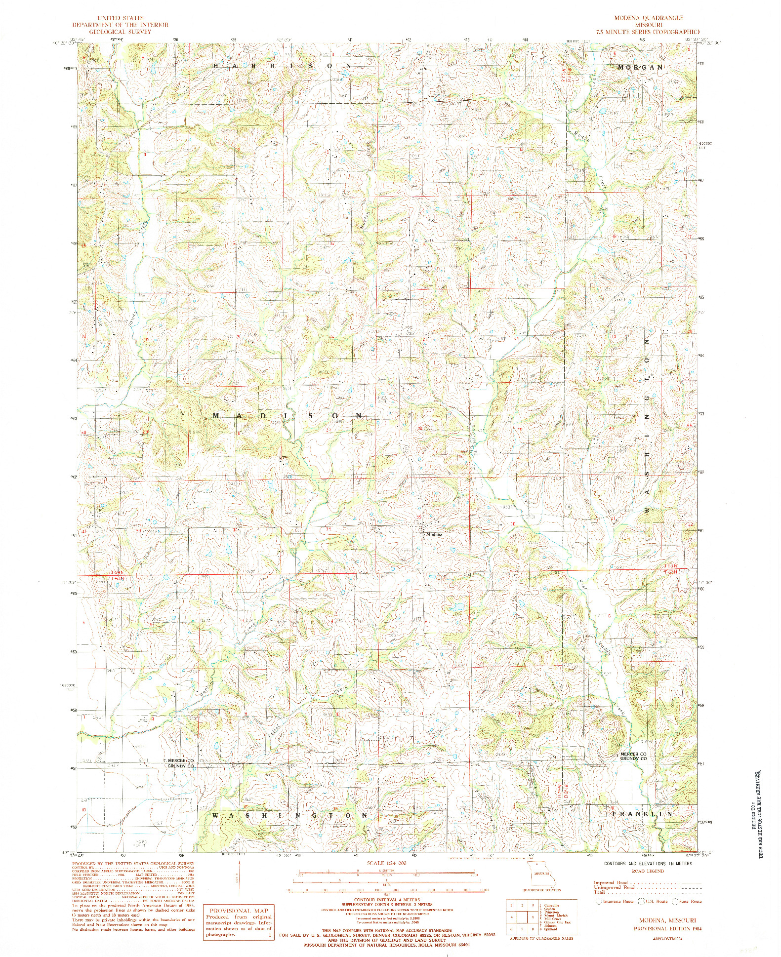 USGS 1:24000-SCALE QUADRANGLE FOR MODENA, MO 1984