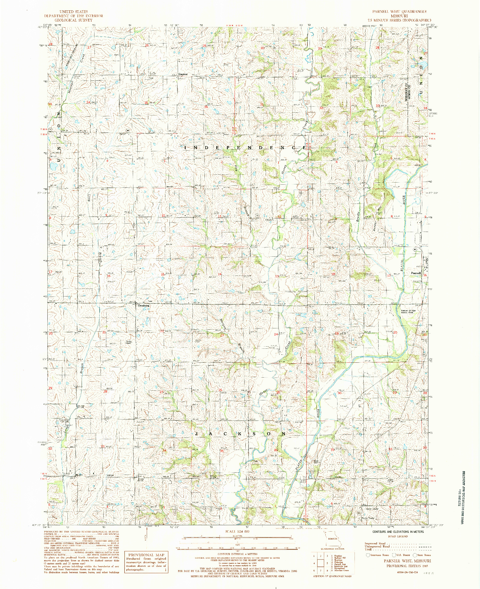 USGS 1:24000-SCALE QUADRANGLE FOR PARNELL WEST, MO 1985