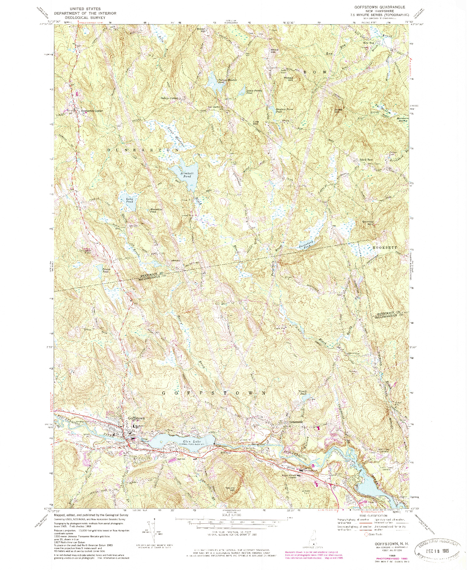 USGS 1:24000-SCALE QUADRANGLE FOR GOFFSTOWN, NH 1969