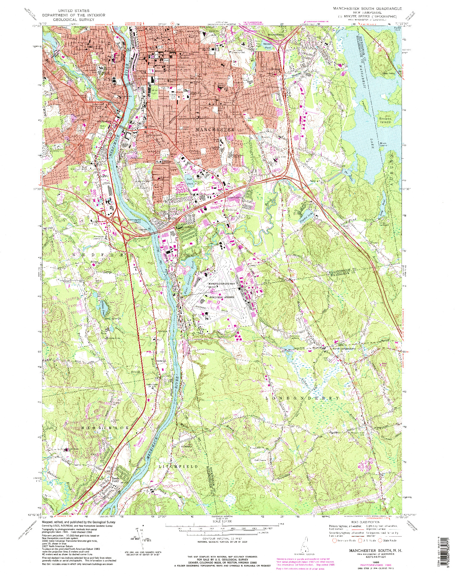 USGS 1:24000-SCALE QUADRANGLE FOR MANCHESTER SOUTH, NH 1968