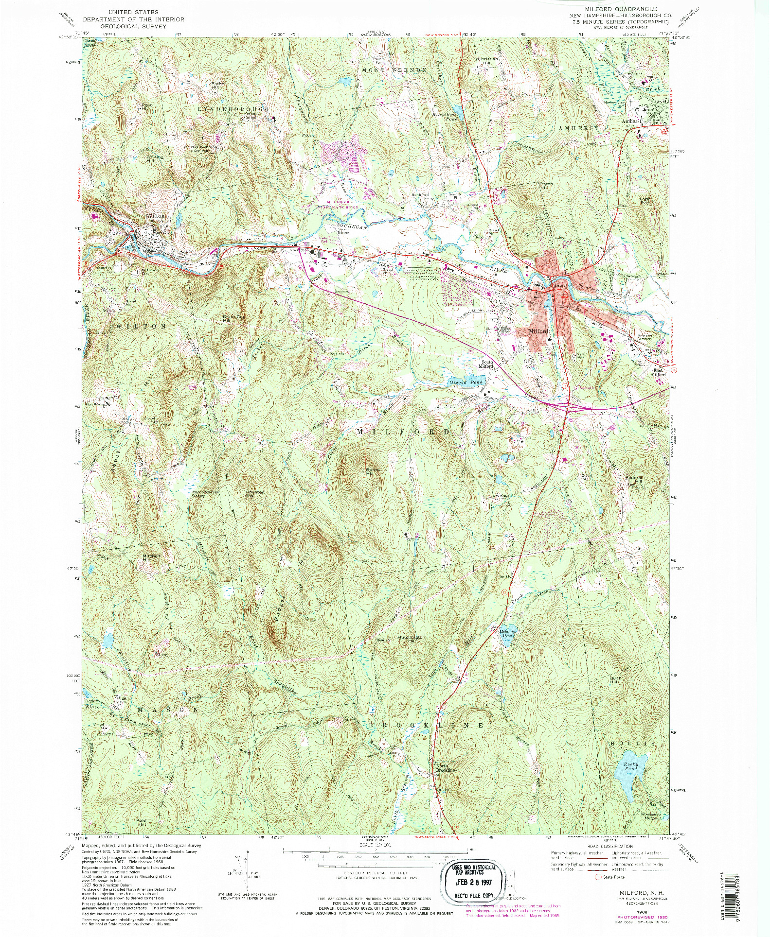 USGS 1:24000-SCALE QUADRANGLE FOR MILFORD, NH 1968