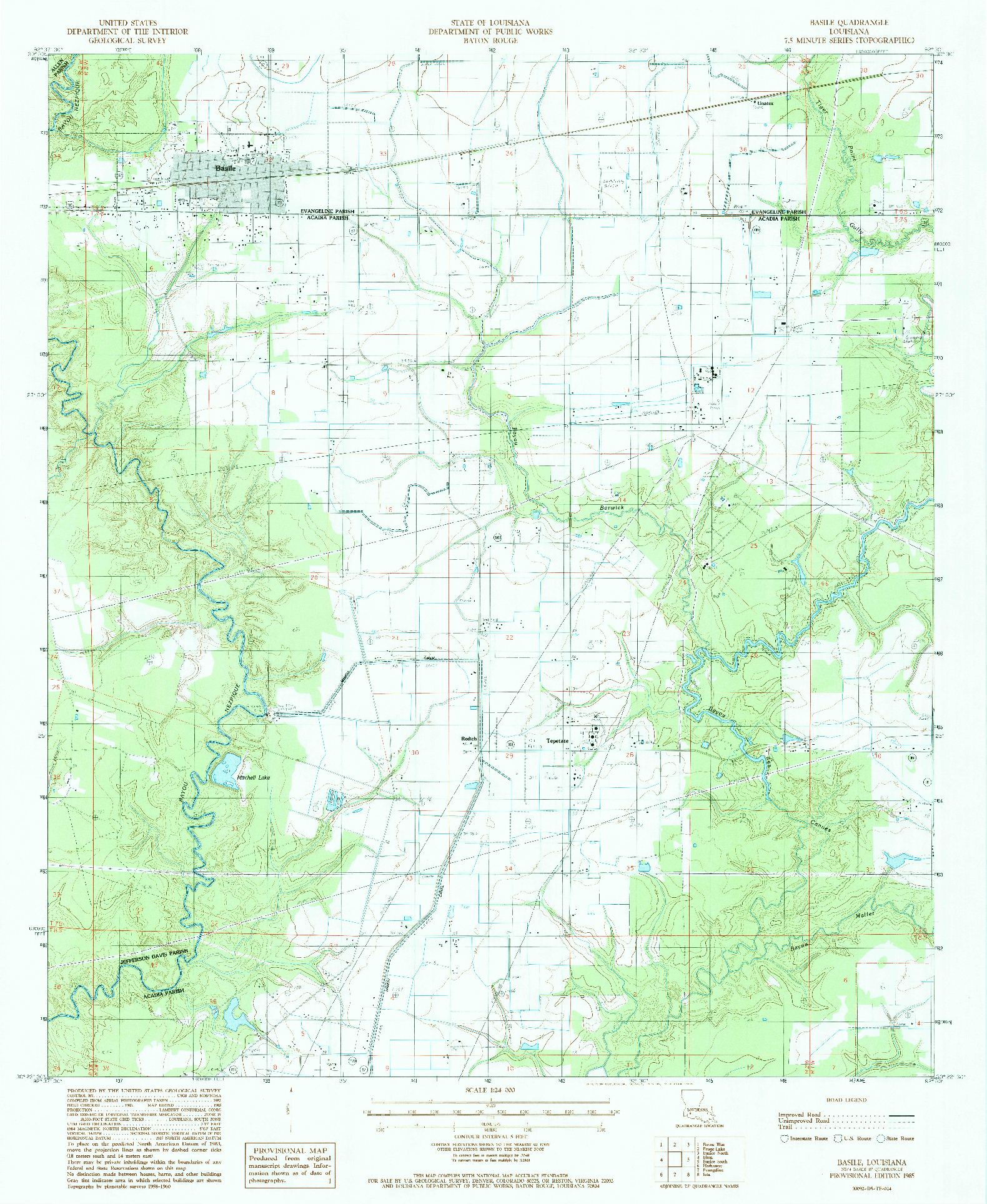 USGS 1:24000-SCALE QUADRANGLE FOR BASILE, LA 1985