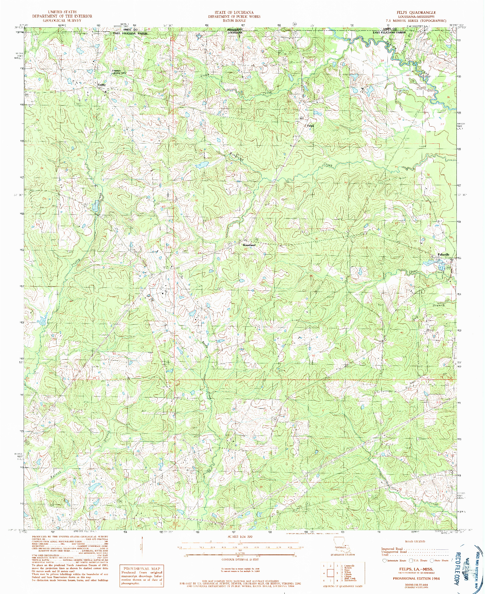 USGS 1:24000-SCALE QUADRANGLE FOR FELPS, LA 1984