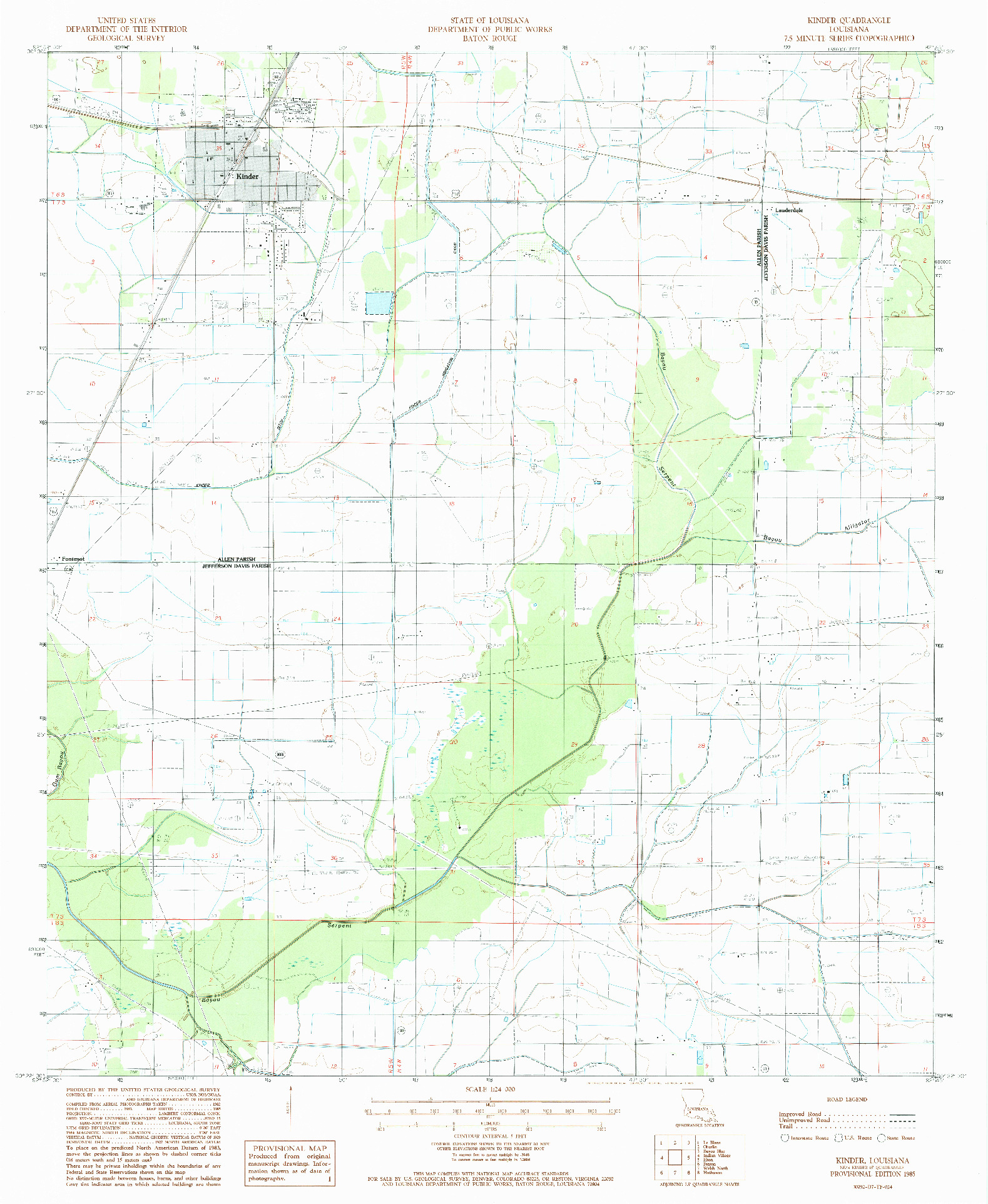 USGS 1:24000-SCALE QUADRANGLE FOR KINDER, LA 1985