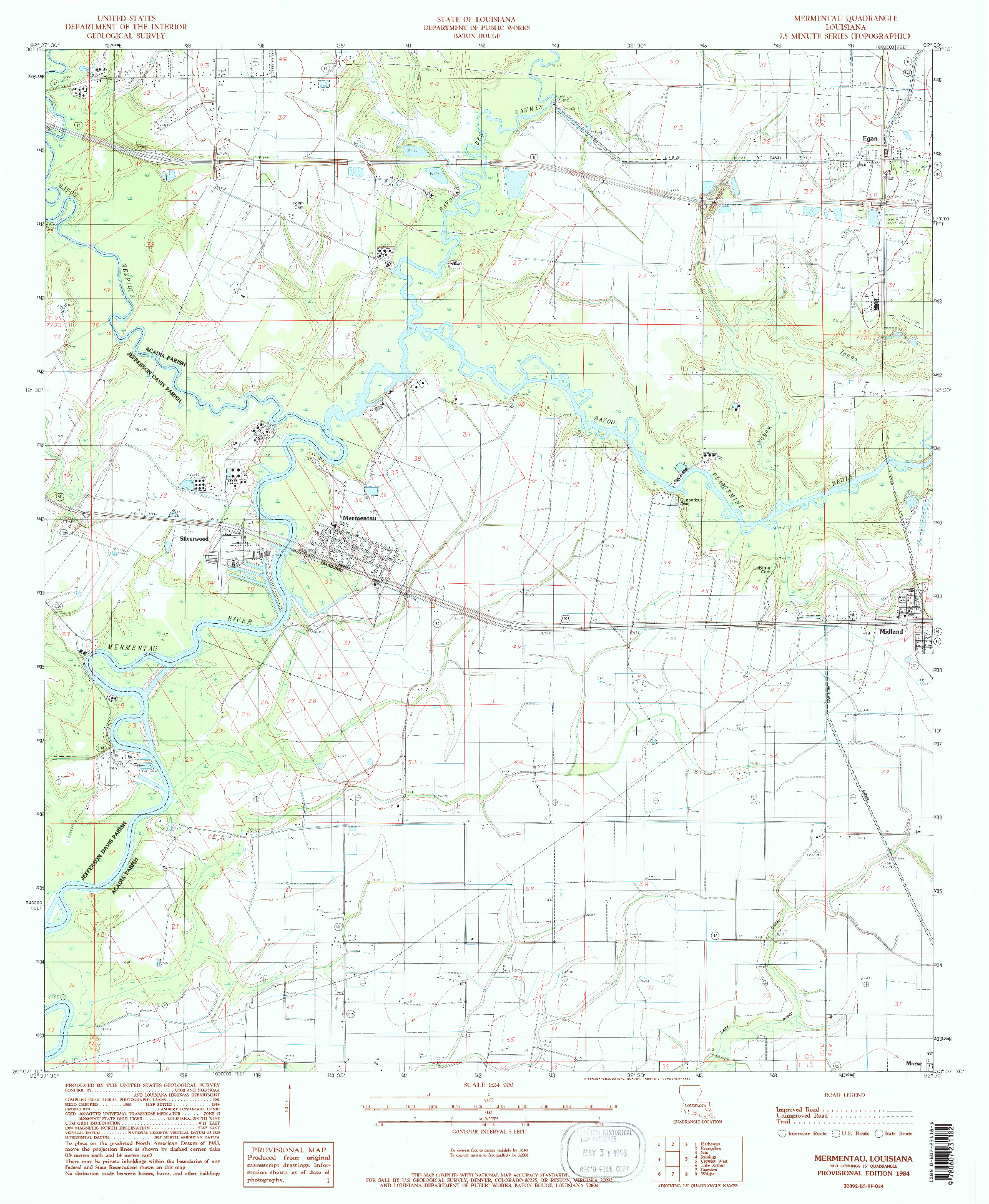 USGS 1:24000-SCALE QUADRANGLE FOR MERMENTAU, LA 1984