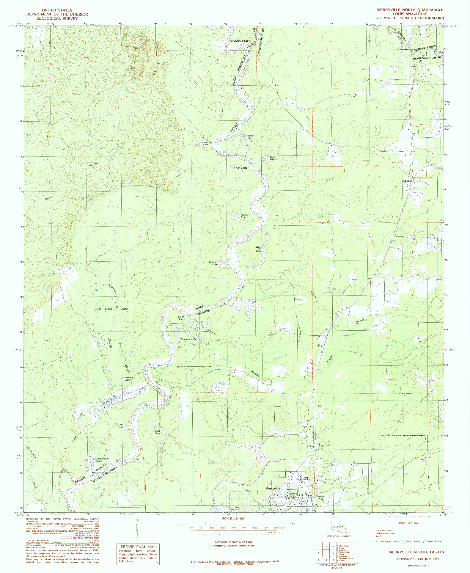 USGS 1:24000-SCALE QUADRANGLE FOR MERRYVILLE NORTH, LA 1984
