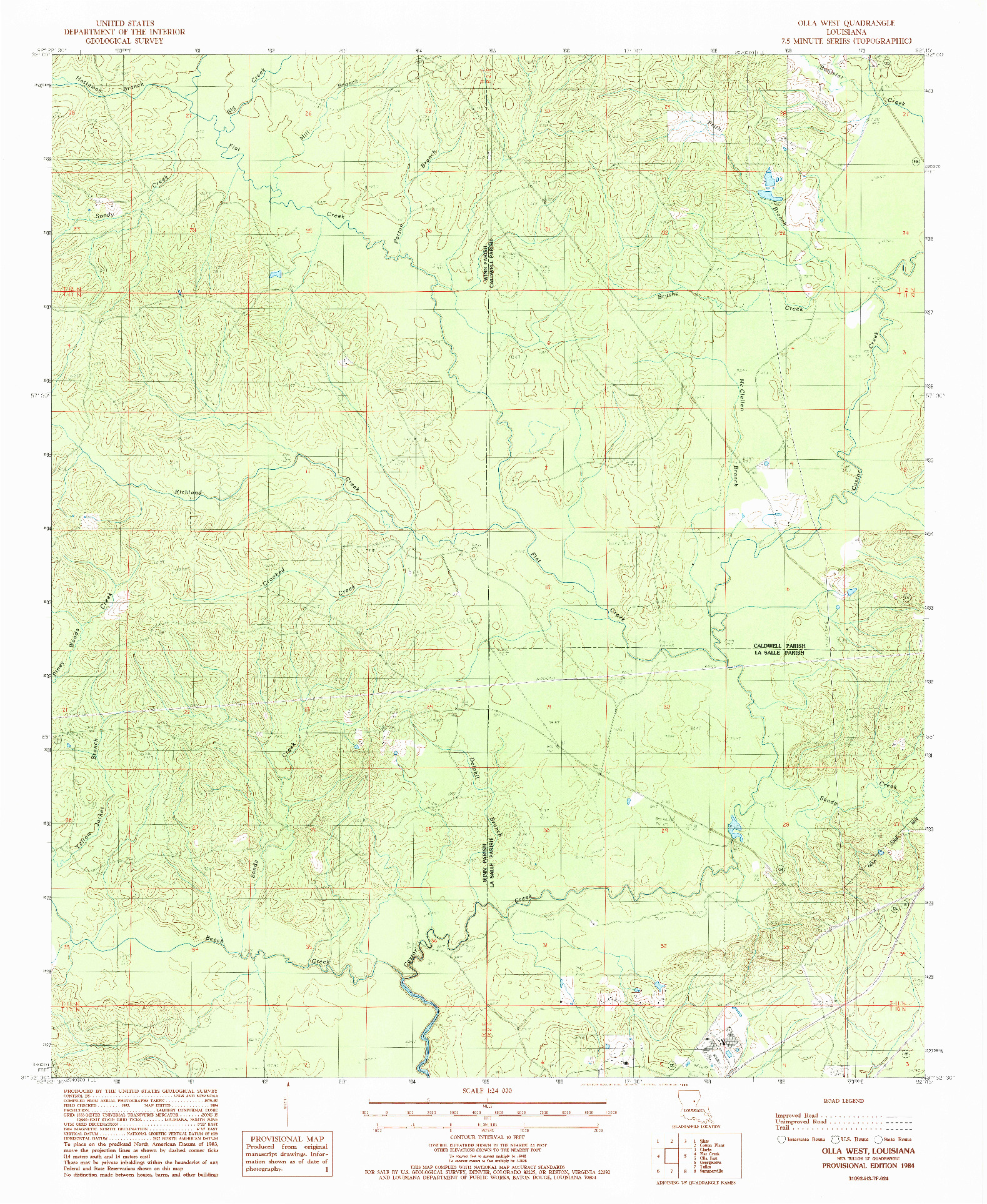USGS 1:24000-SCALE QUADRANGLE FOR OLLA WEST, LA 1984