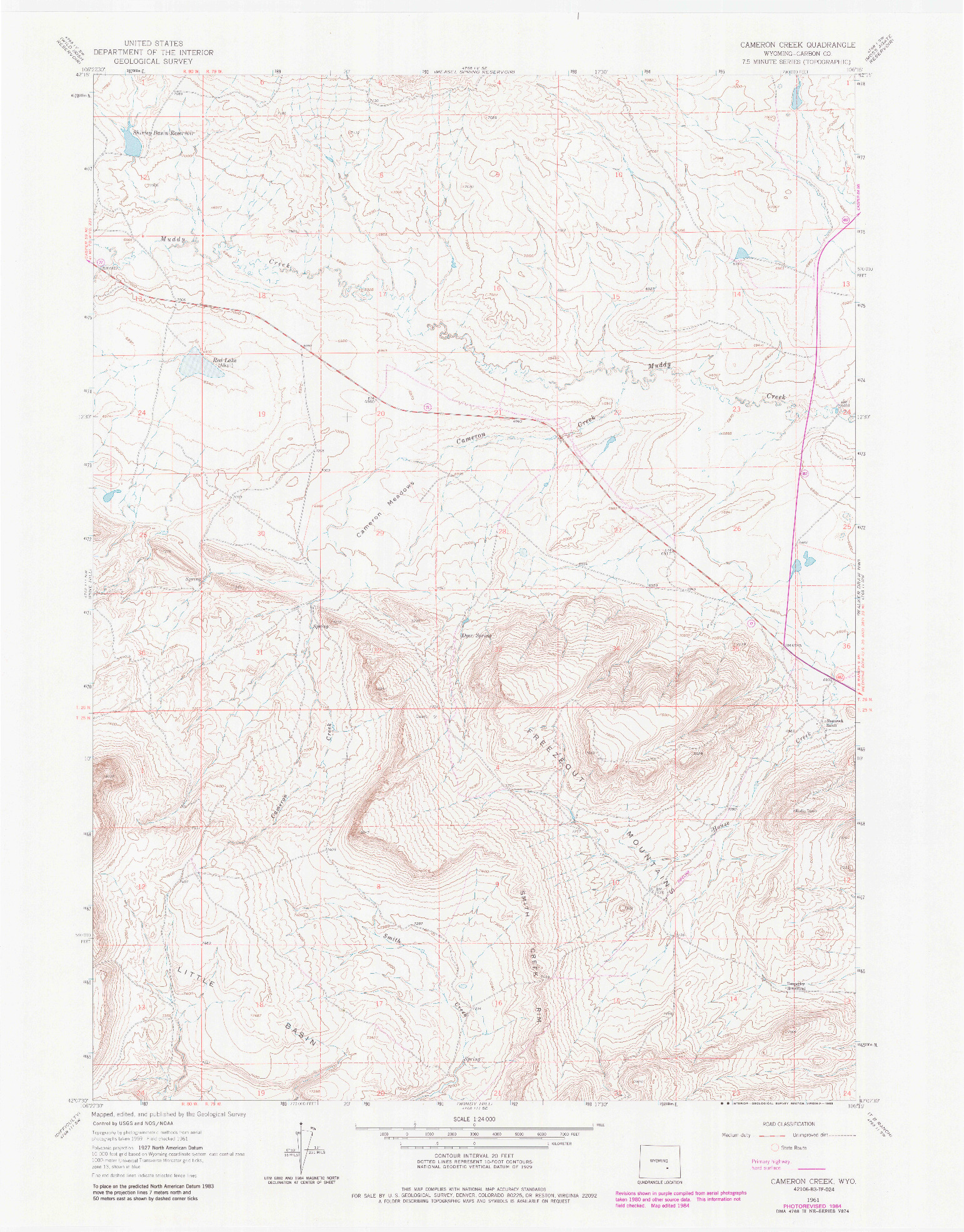 USGS 1:24000-SCALE QUADRANGLE FOR CAMERON CREEK, WY 1961