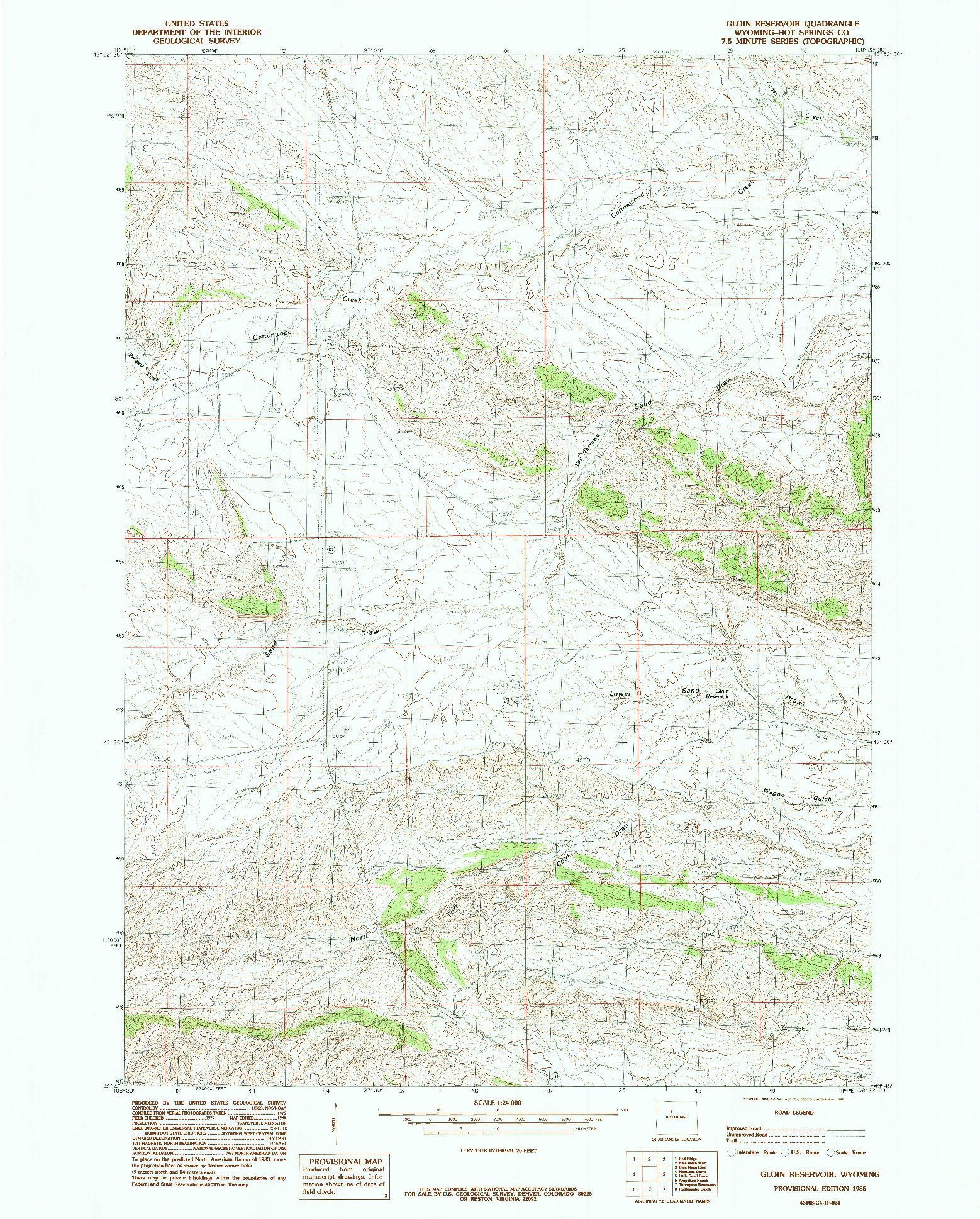 USGS 1:24000-SCALE QUADRANGLE FOR GLOIN RESERVOIR, WY 1985