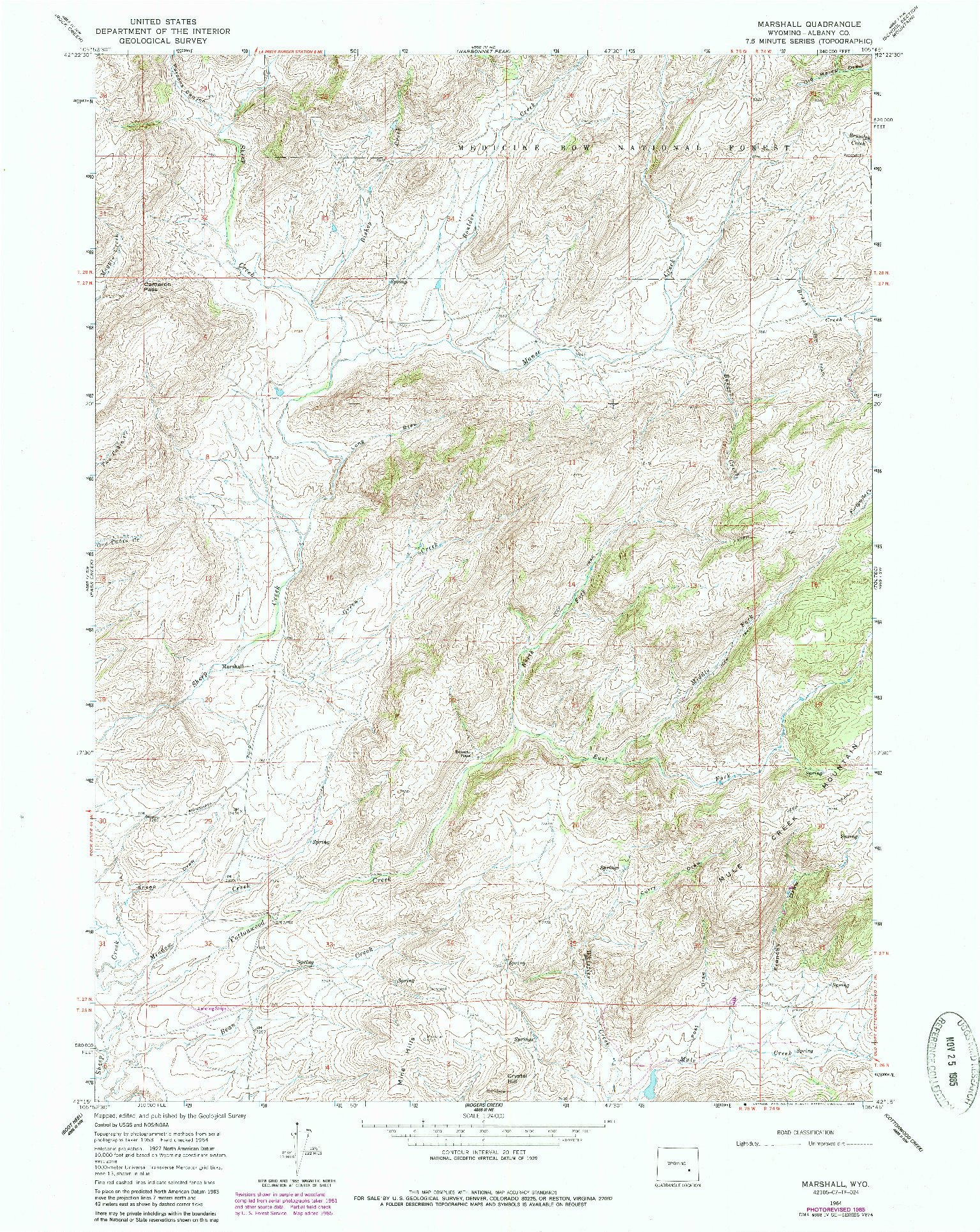 USGS 1:24000-SCALE QUADRANGLE FOR MARSHALL, WY 1964
