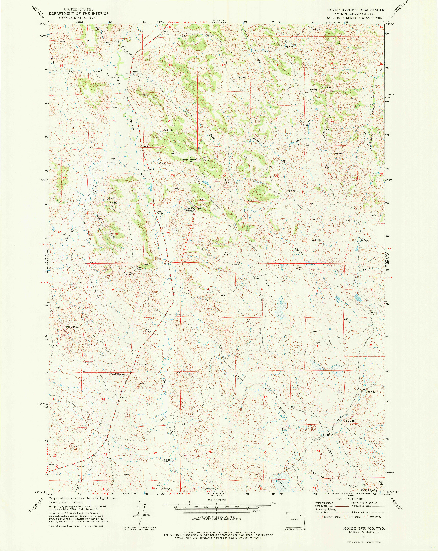 USGS 1:24000-SCALE QUADRANGLE FOR MOYER SPRINGS, WY 1971