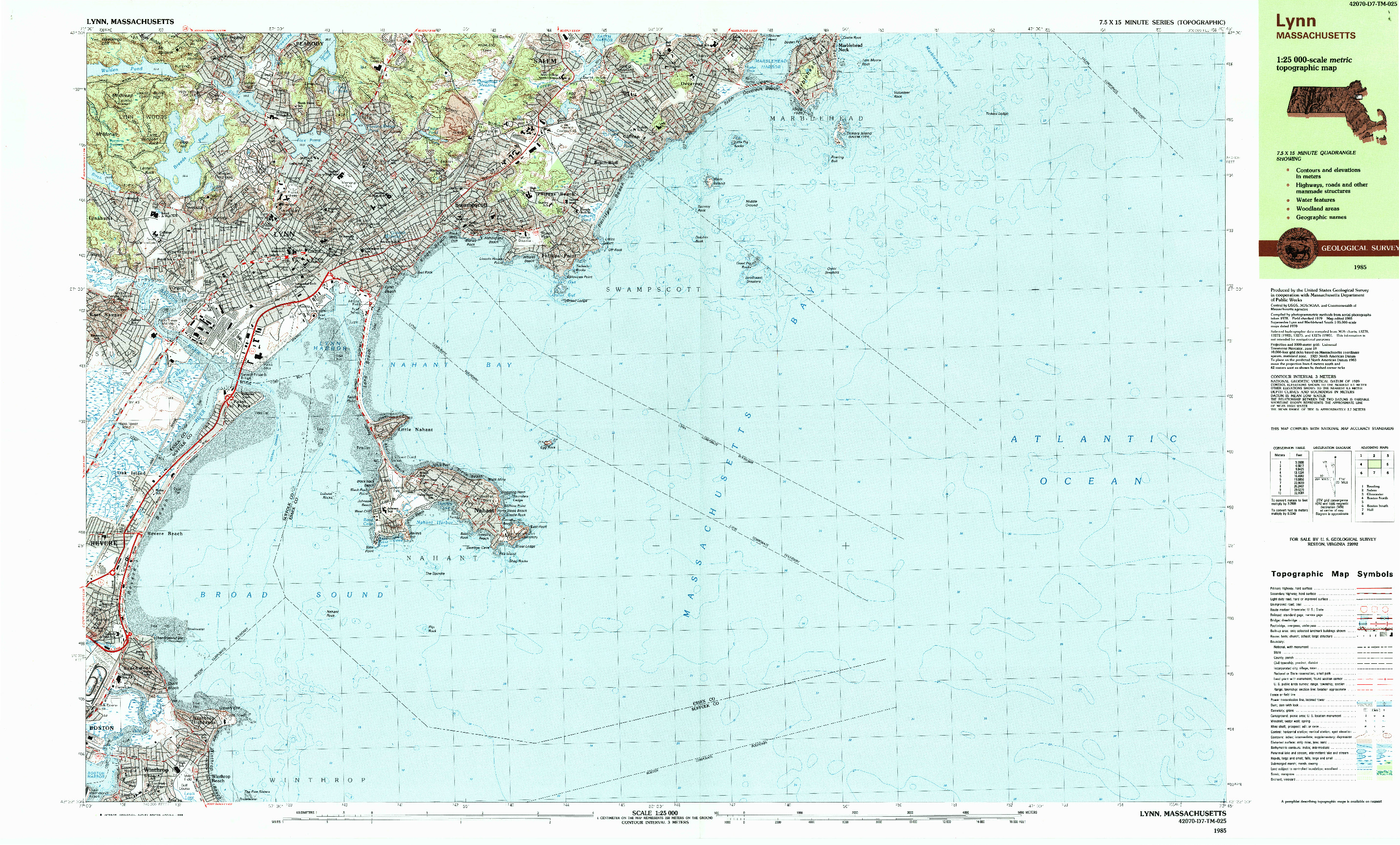 USGS 1:25000-SCALE QUADRANGLE FOR LYNN, MA 1985