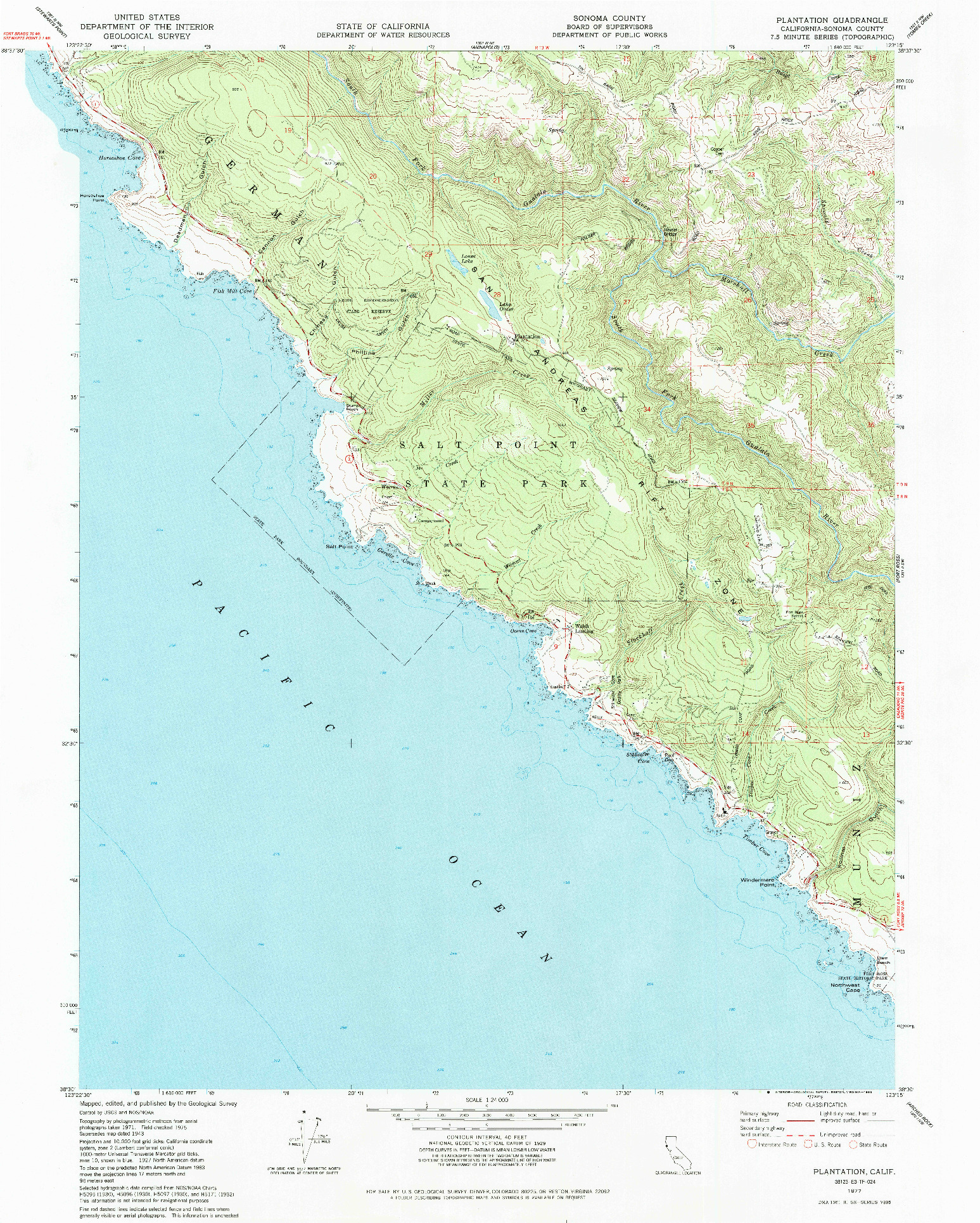 USGS 1:24000-SCALE QUADRANGLE FOR PLANTATION, CA 1977