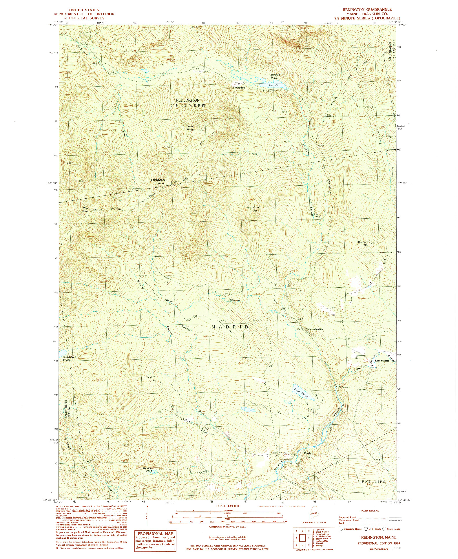 USGS 1:24000-SCALE QUADRANGLE FOR REDINGTON, ME 1984