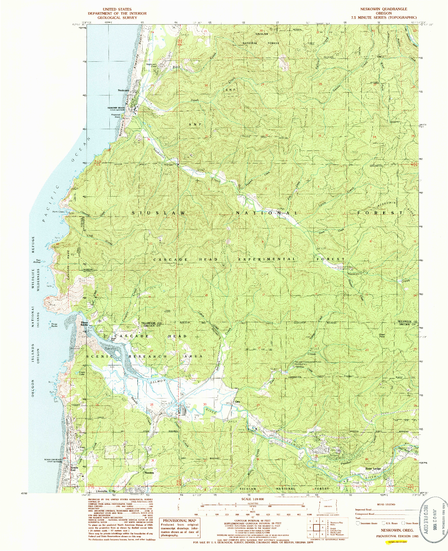 USGS 1:24000-SCALE QUADRANGLE FOR NESKOWIN, OR 1985