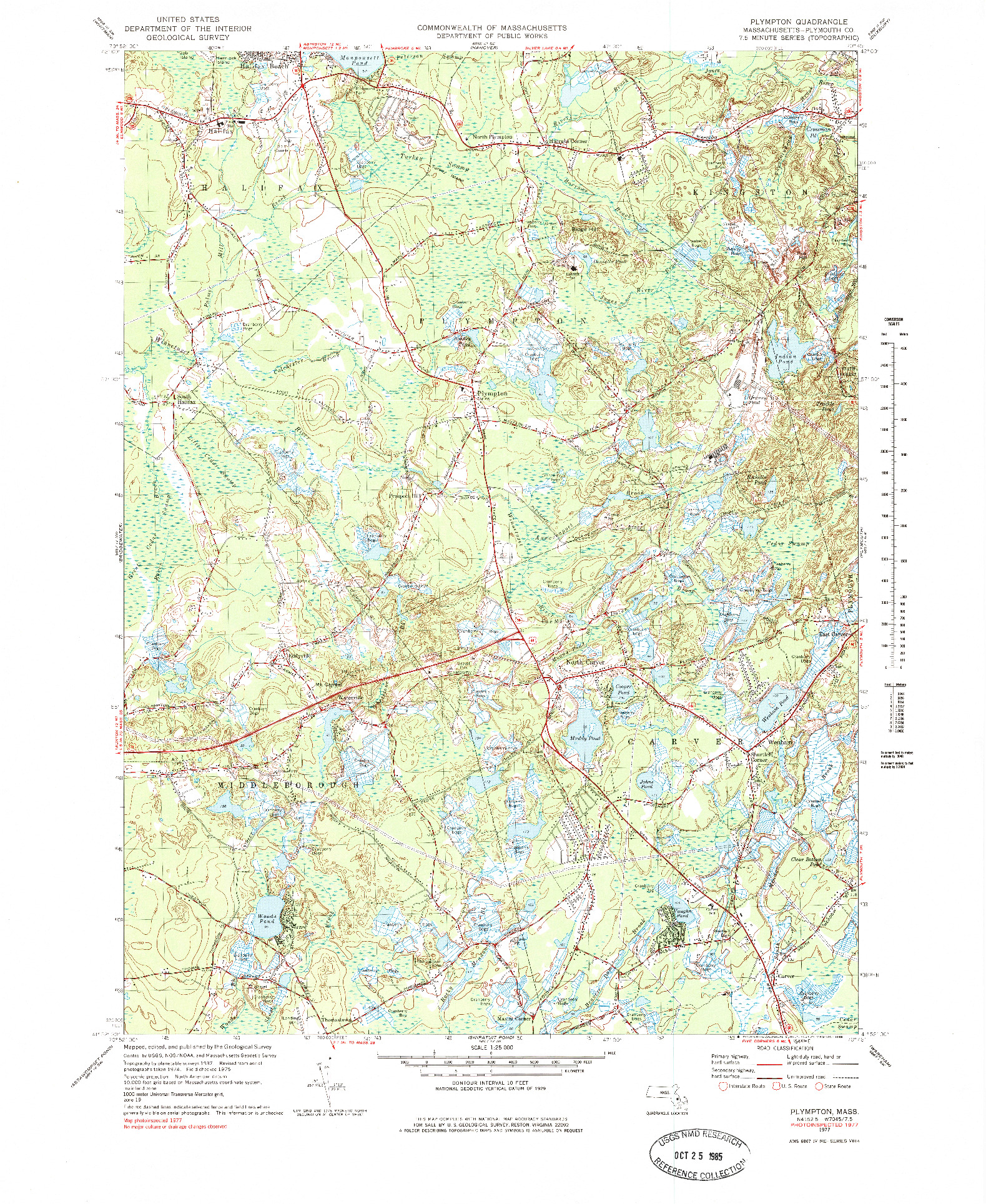 USGS 1:25000-SCALE QUADRANGLE FOR PLYMPTON, MA 1977