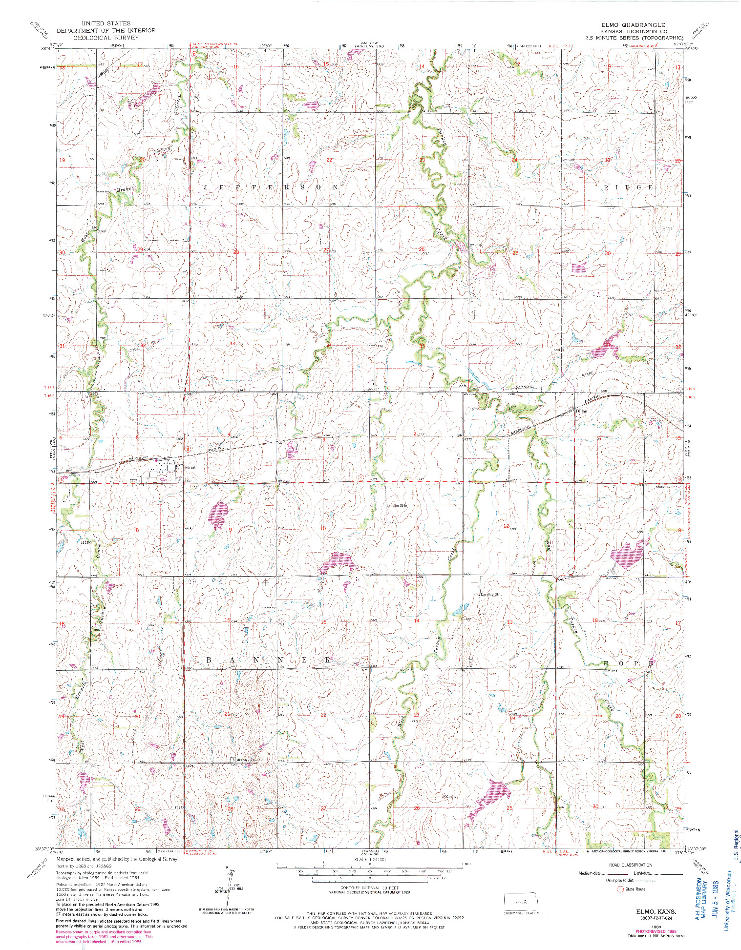 USGS 1:24000-SCALE QUADRANGLE FOR ELMO, KS 1964