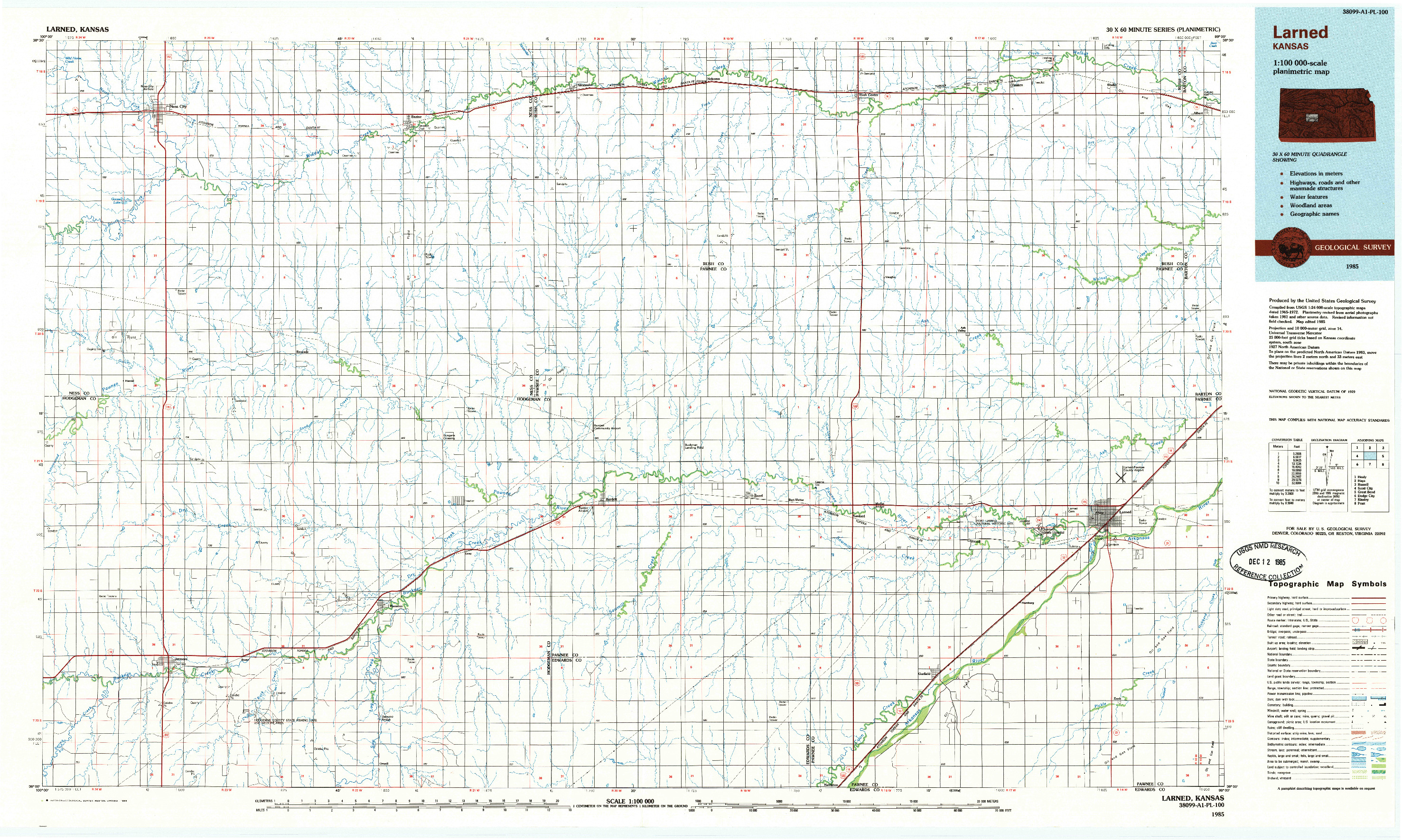 USGS 1:100000-SCALE QUADRANGLE FOR LARNED, KS 1985