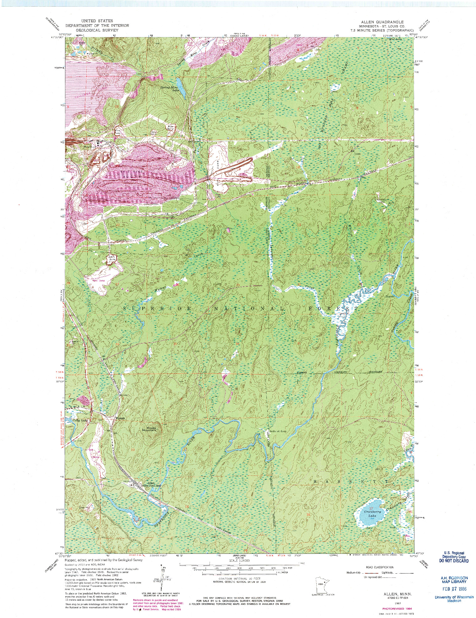 USGS 1:24000-SCALE QUADRANGLE FOR ALLEN, MN 1962