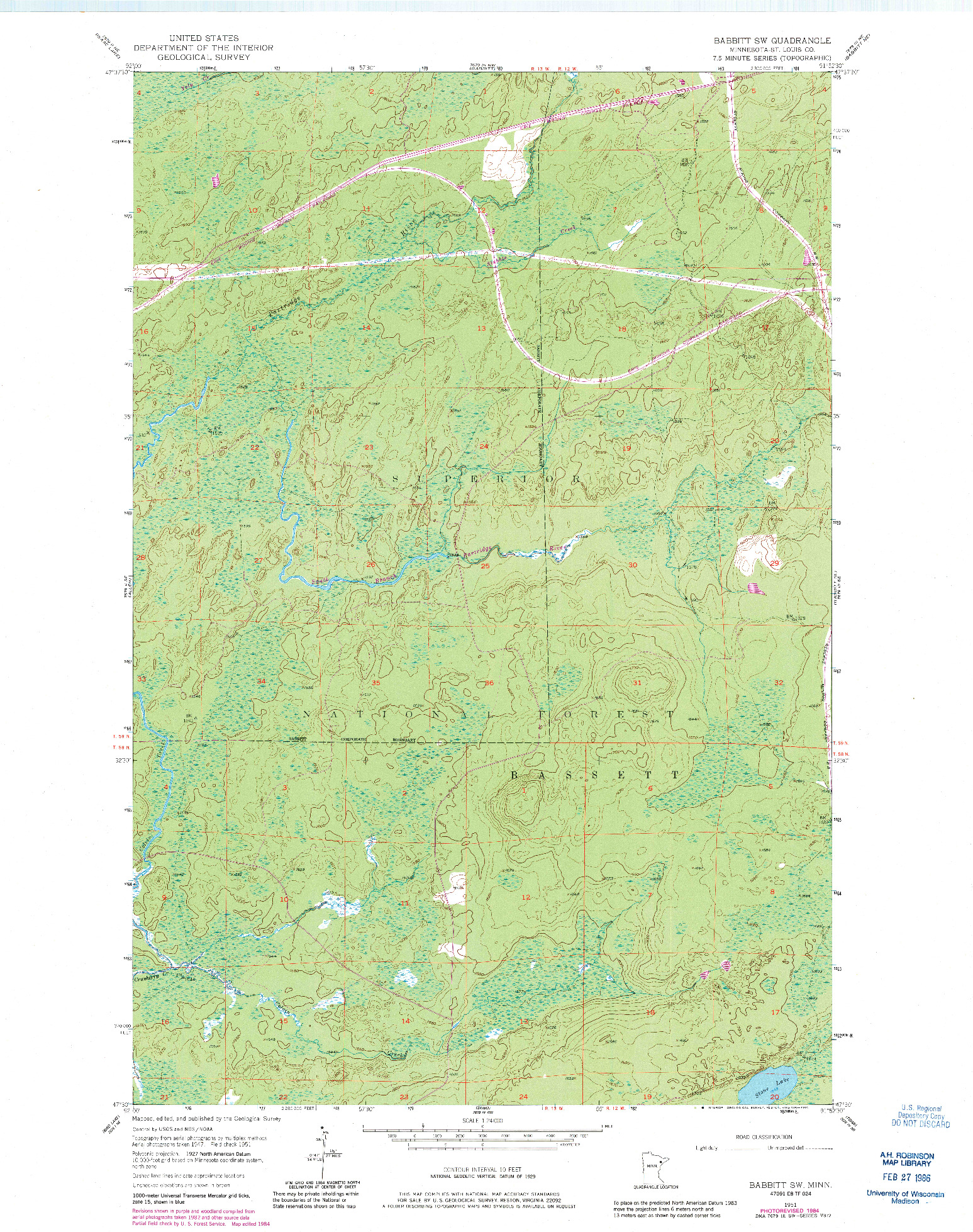 USGS 1:24000-SCALE QUADRANGLE FOR BABBITT SW, MN 1951