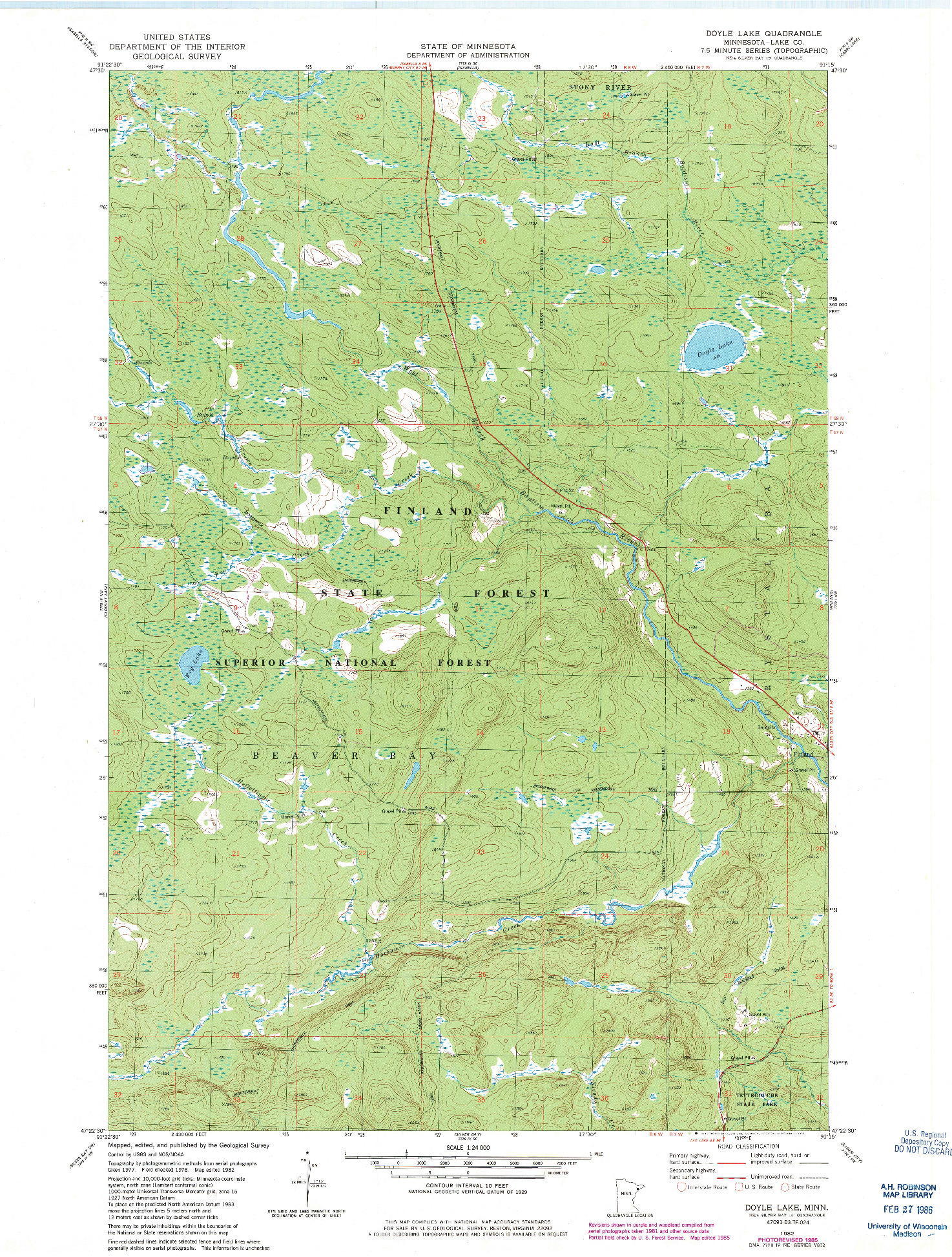 USGS 1:24000-SCALE QUADRANGLE FOR DOYLE LAKE, MN 1982