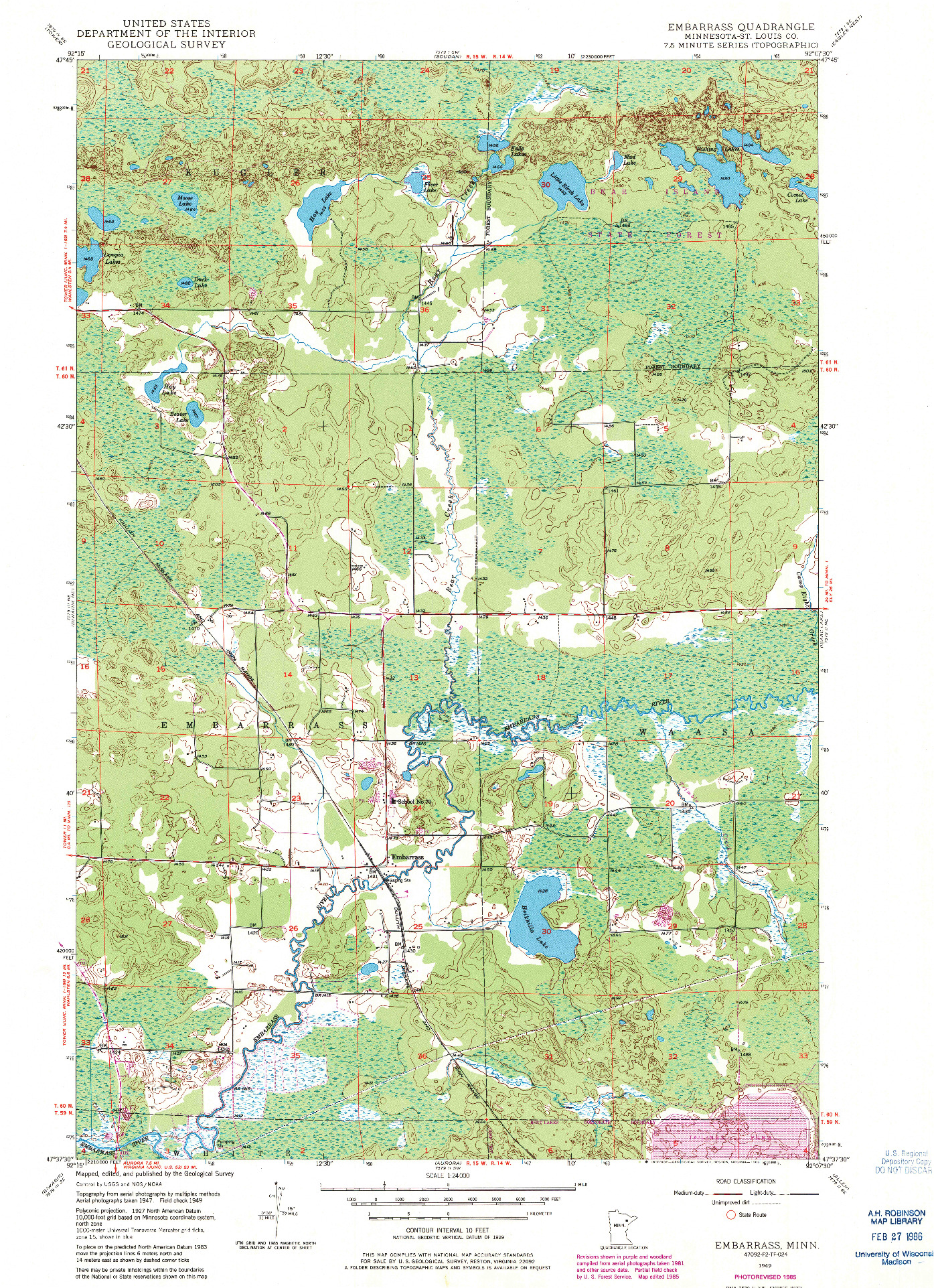 USGS 1:24000-SCALE QUADRANGLE FOR EMBARRASS, MN 1949