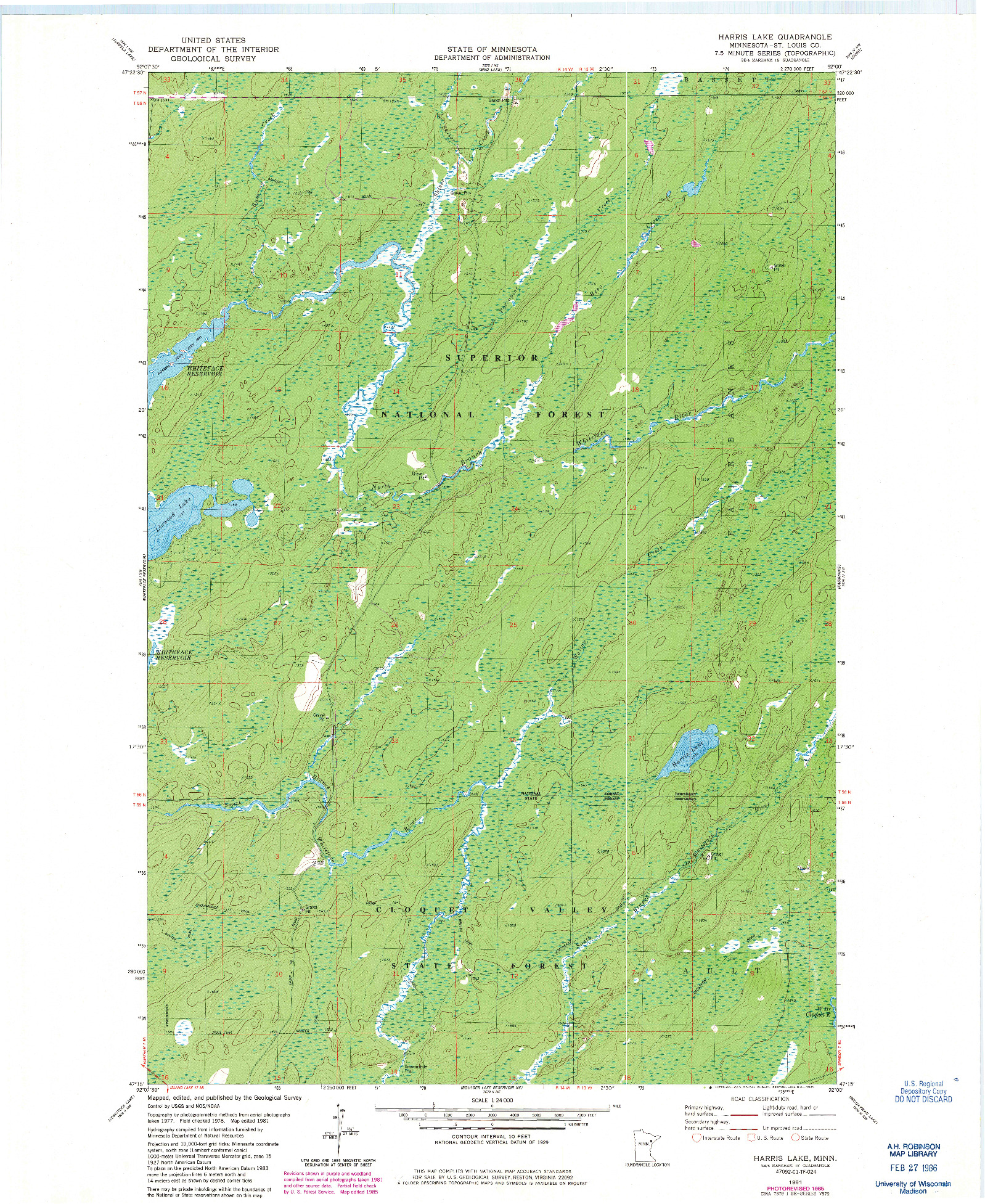 USGS 1:24000-SCALE QUADRANGLE FOR HARRIS LAKE, MN 1981