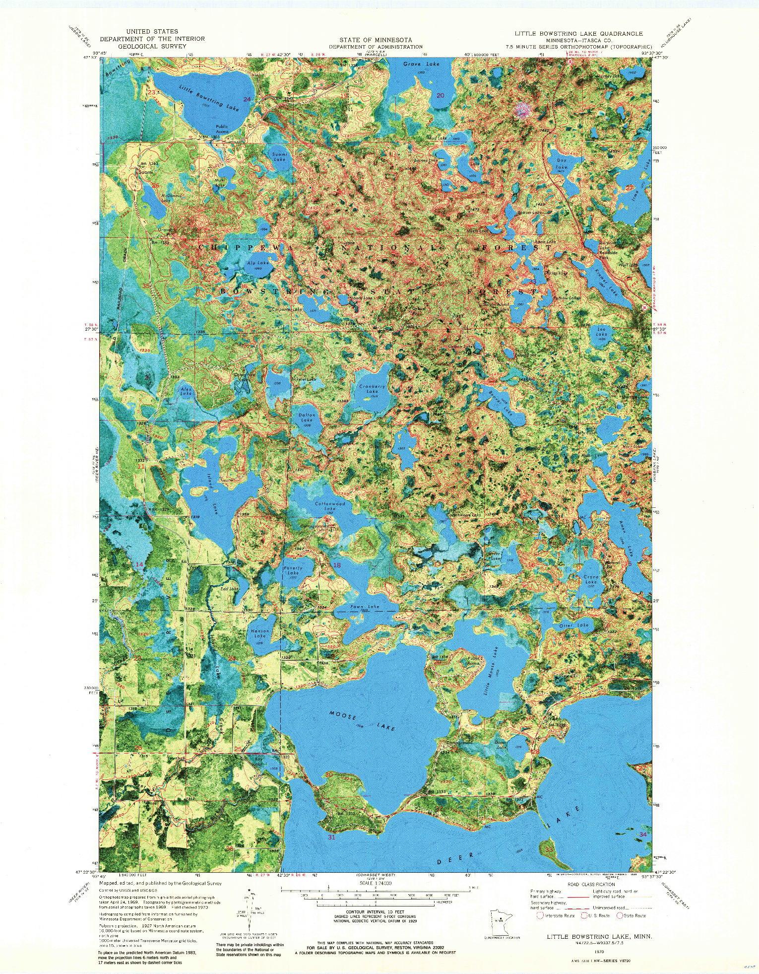USGS 1:24000-SCALE QUADRANGLE FOR LITTLE BOWSTRING LAKE, MN 1970