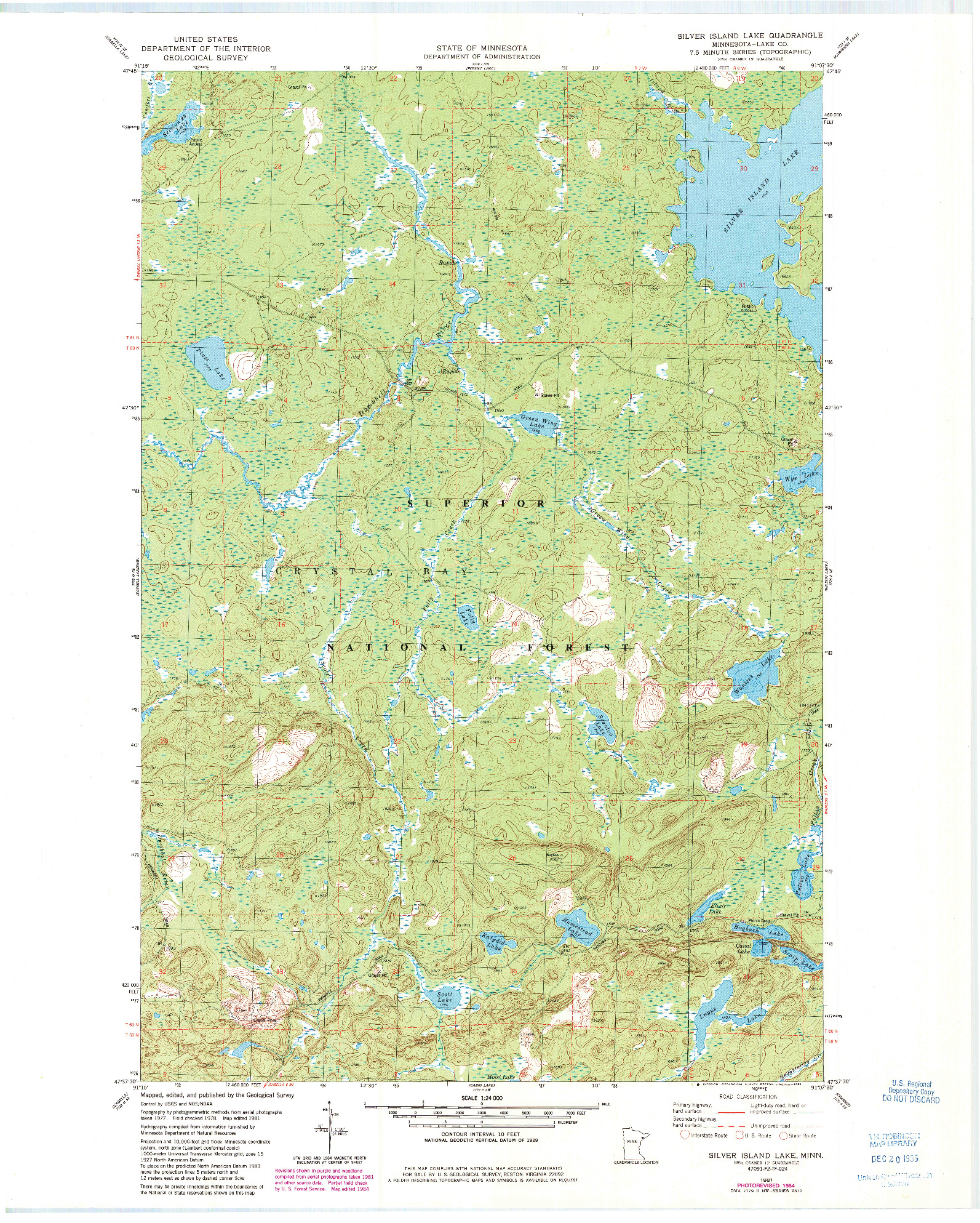 USGS 1:24000-SCALE QUADRANGLE FOR SILVER ISLAND LAKE, MN 1981