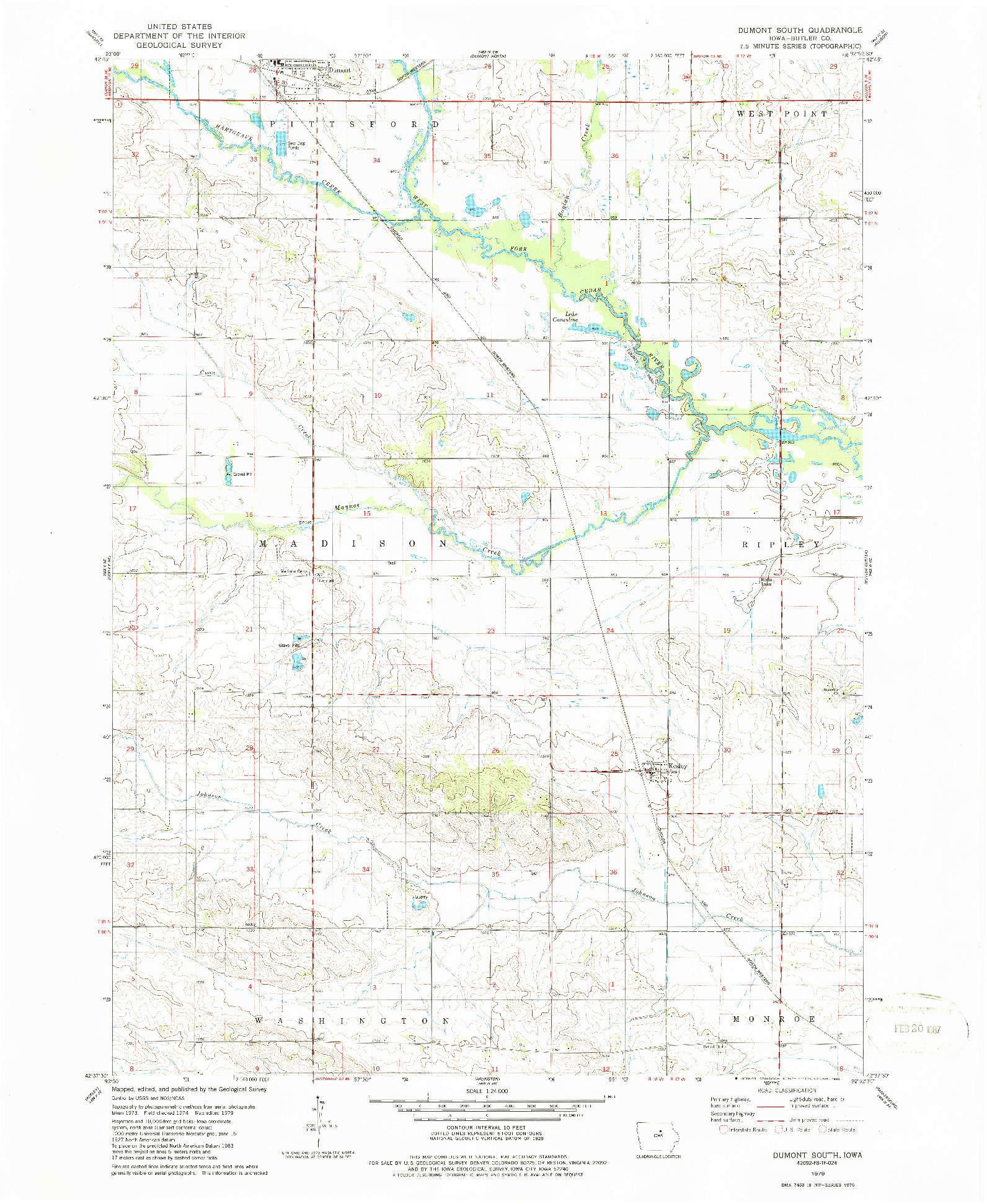 USGS 1:24000-SCALE QUADRANGLE FOR DUMONT SOUTH, IA 1979