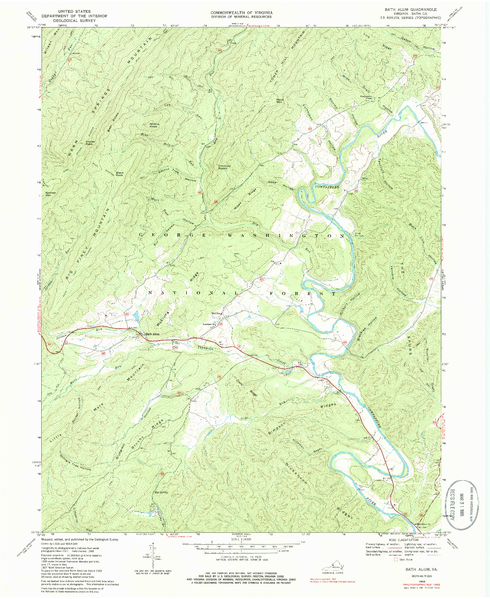 USGS 1:24000-SCALE QUADRANGLE FOR BATH ALUM, VA 1968