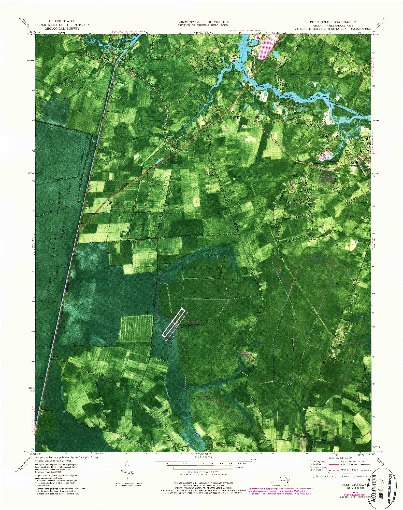 USGS 1:24000-SCALE QUADRANGLE FOR DEEP CREEK, VA 1977