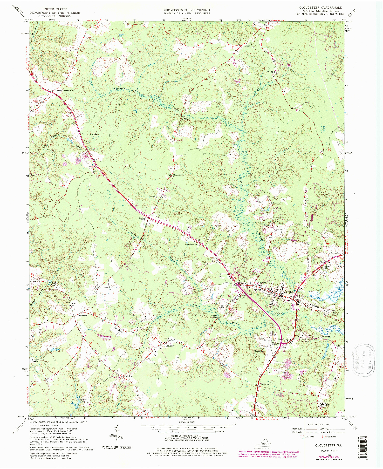 USGS 1:24000-SCALE QUADRANGLE FOR GLOUCESTER, VA 1965