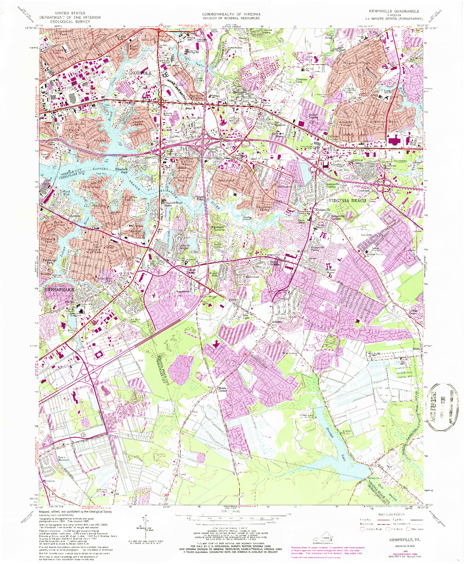 USGS 1:24000-SCALE QUADRANGLE FOR KEMPSVILLE, VA 1965