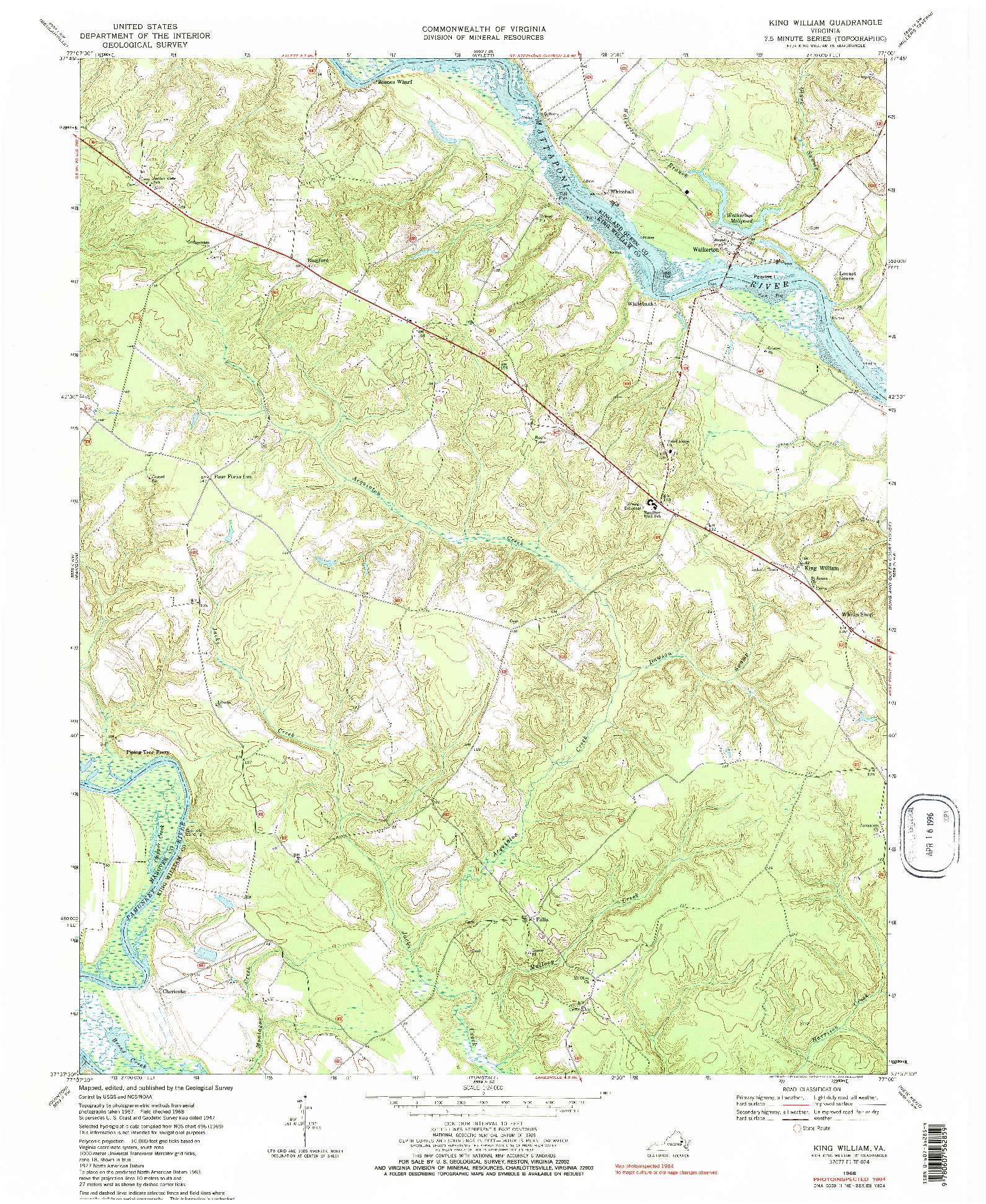 USGS 1:24000-SCALE QUADRANGLE FOR KING WILLIAM, VA 1968