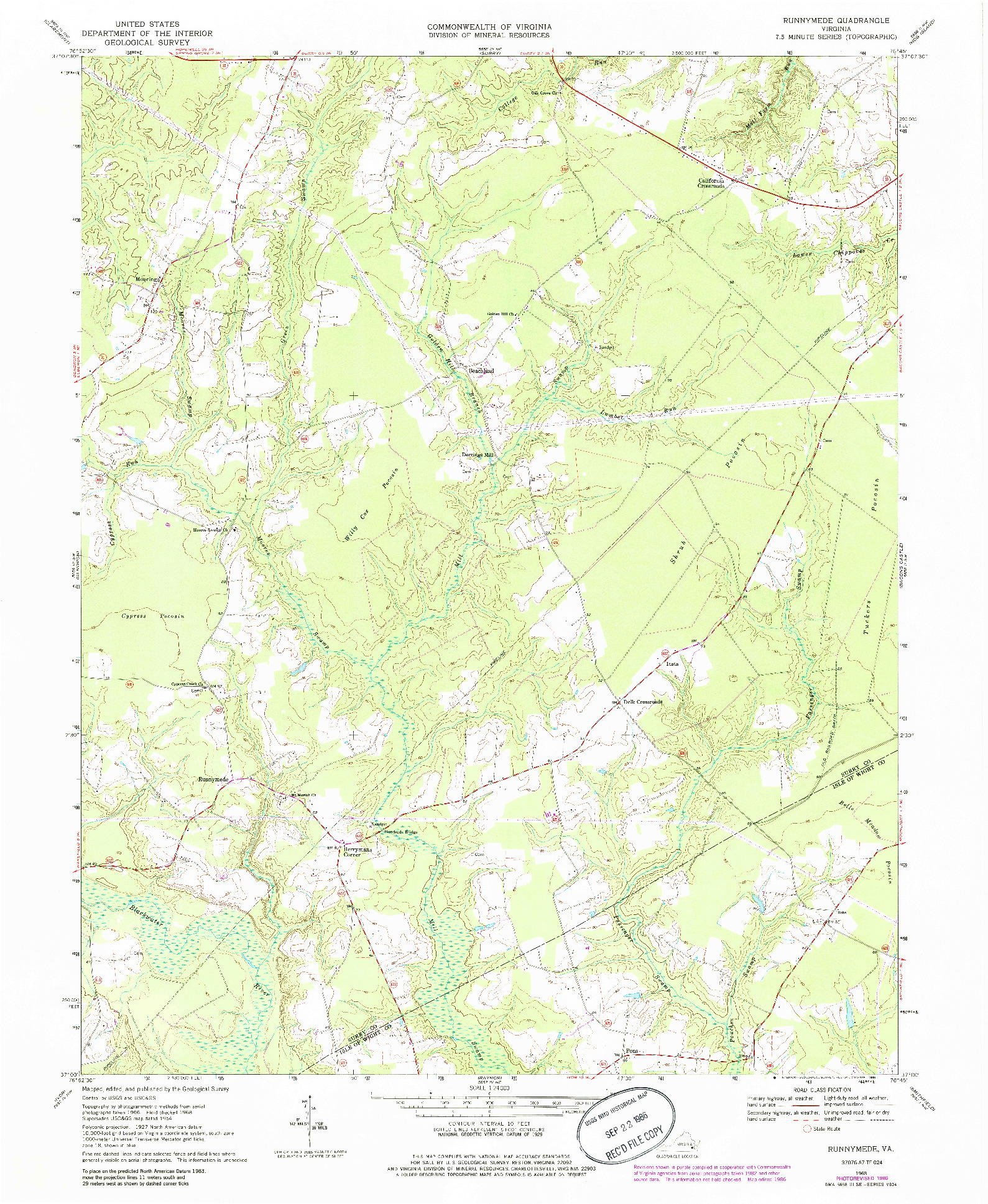 USGS 1:24000-SCALE QUADRANGLE FOR RUNNYMEDE, VA 1968