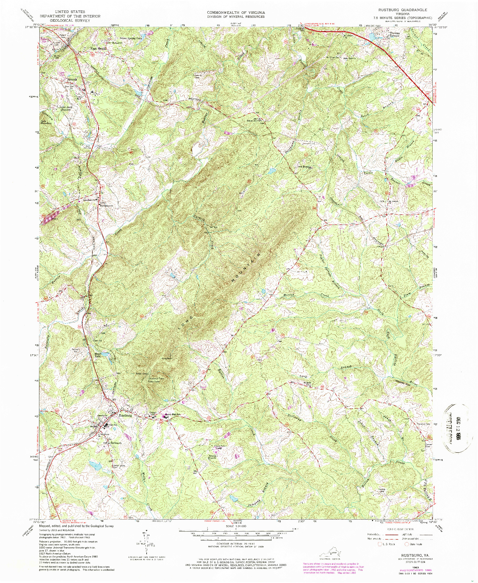 USGS 1:24000-SCALE QUADRANGLE FOR RUSTBURG, VA 1963
