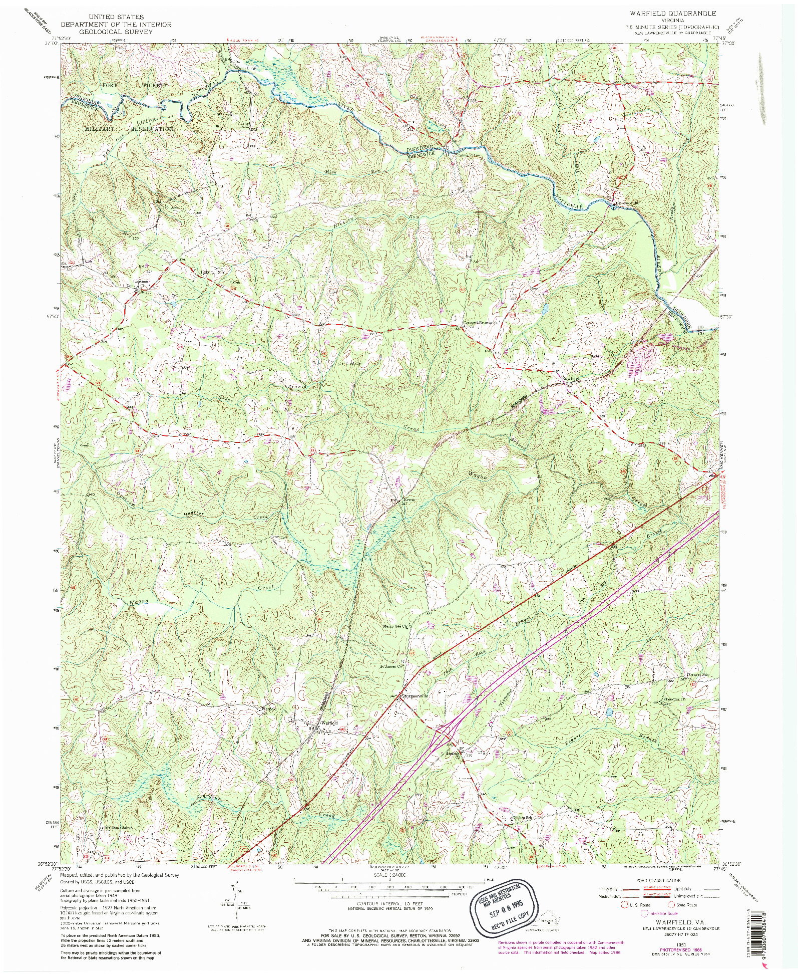 USGS 1:24000-SCALE QUADRANGLE FOR WARFIELD, VA 1951