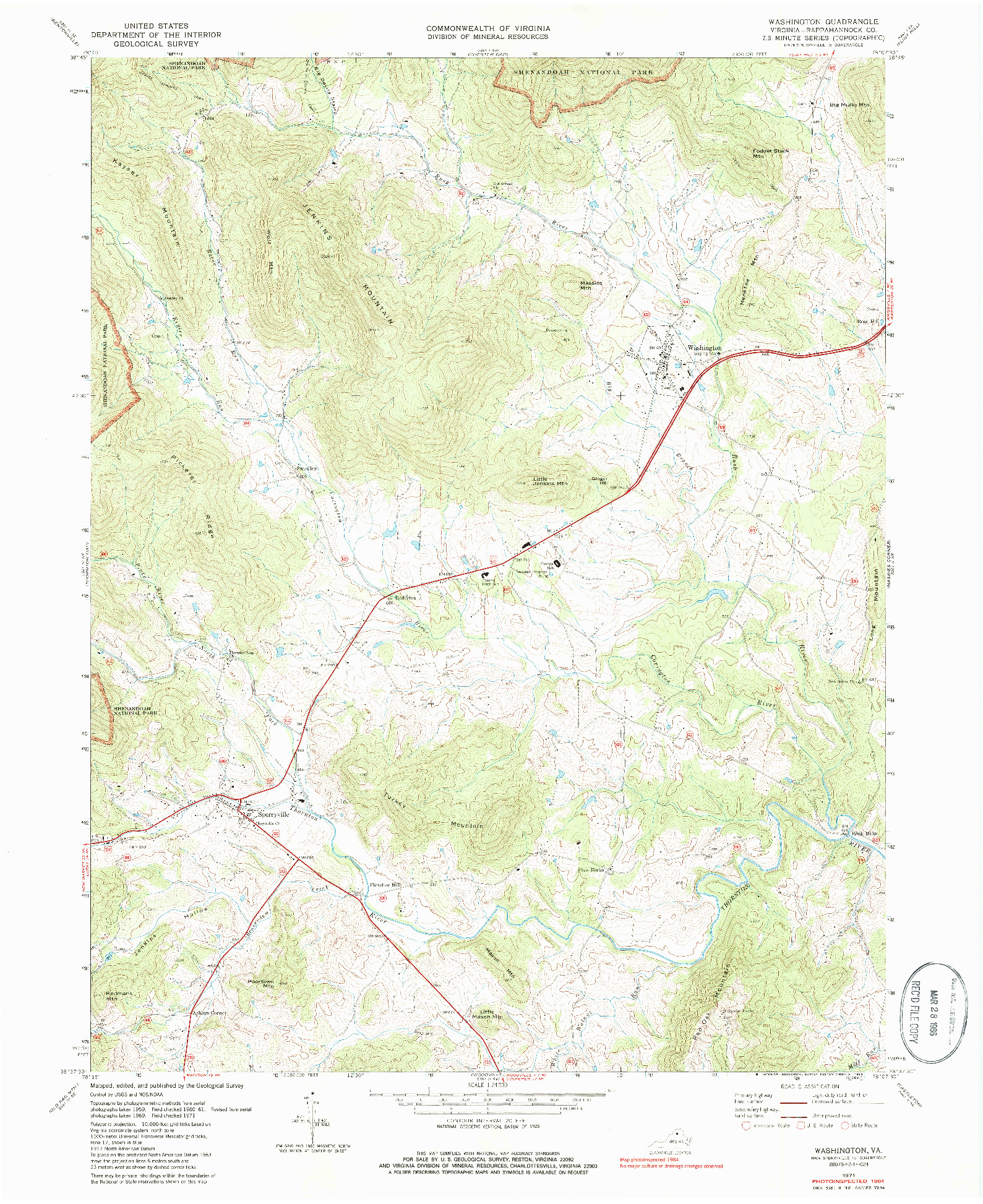 USGS 1:24000-SCALE QUADRANGLE FOR WASHINGTON, VA 1971