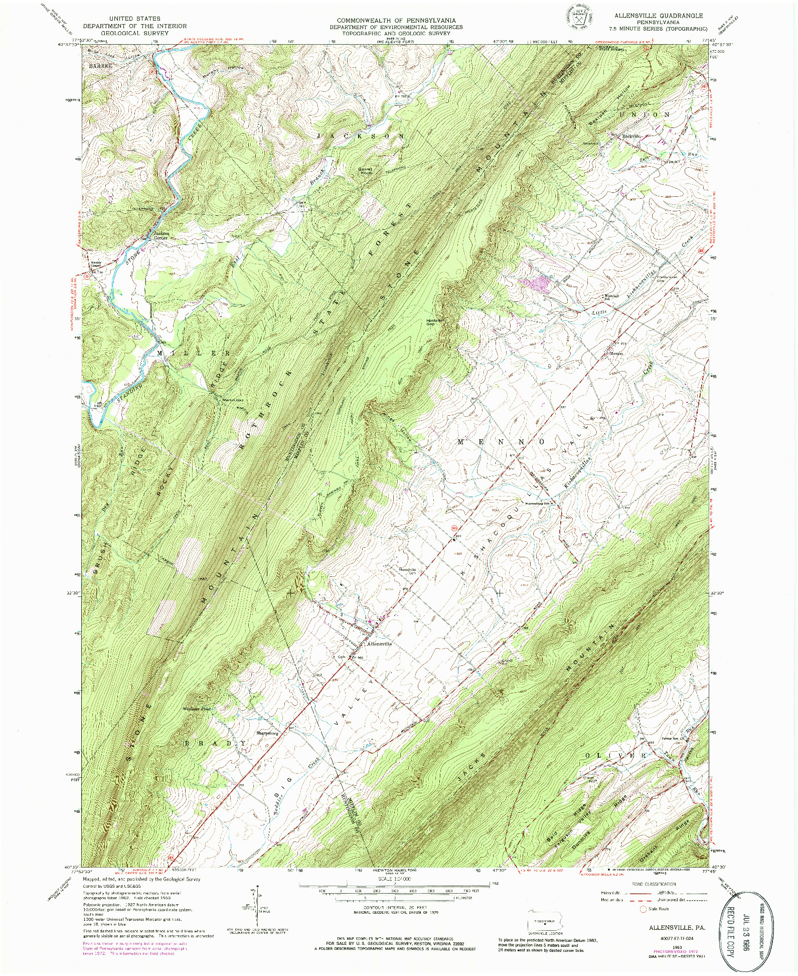 USGS 1:24000-SCALE QUADRANGLE FOR ALLENSVILLE, PA 1963