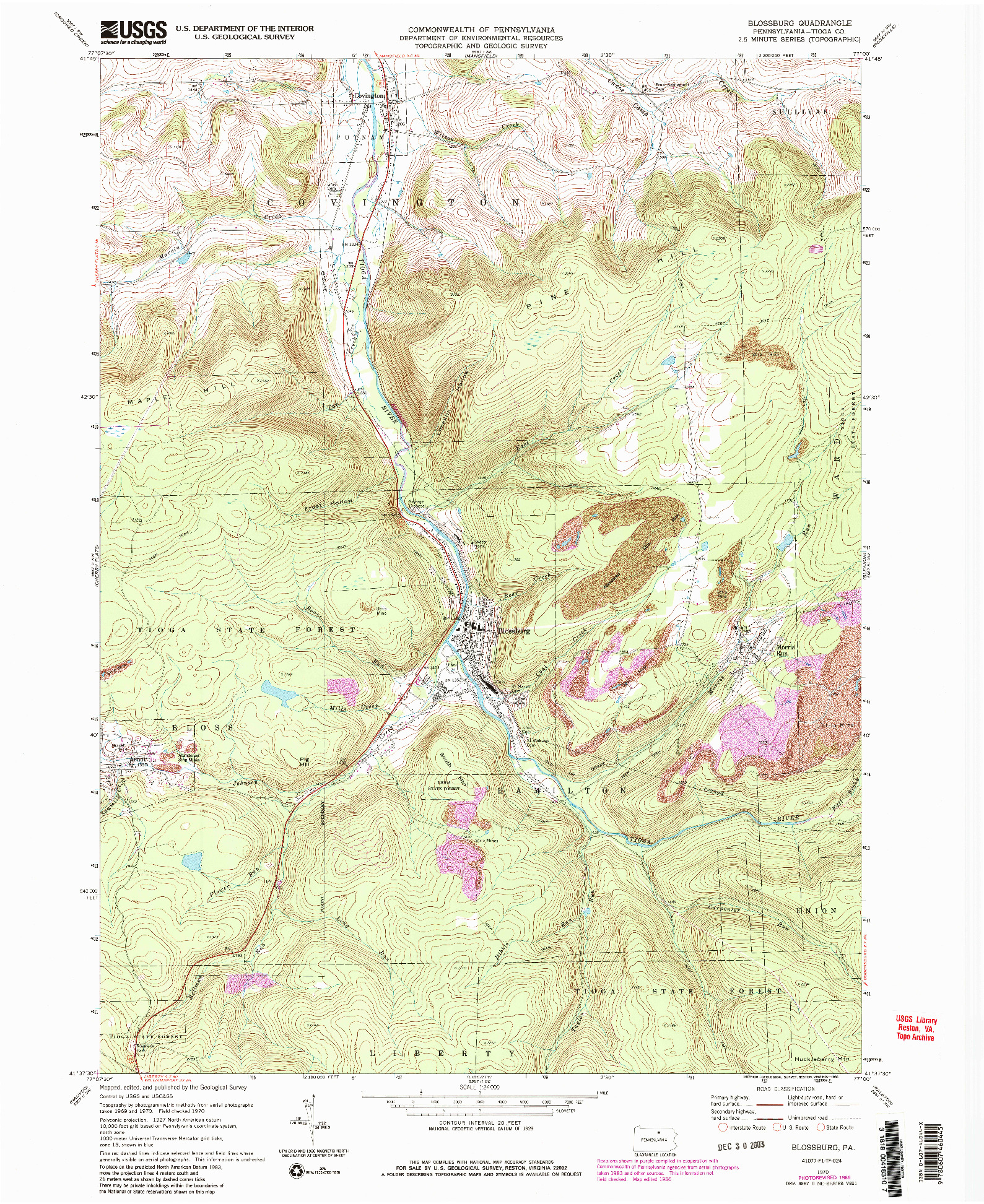 USGS 1:24000-SCALE QUADRANGLE FOR BLOSSBURG, PA 1970