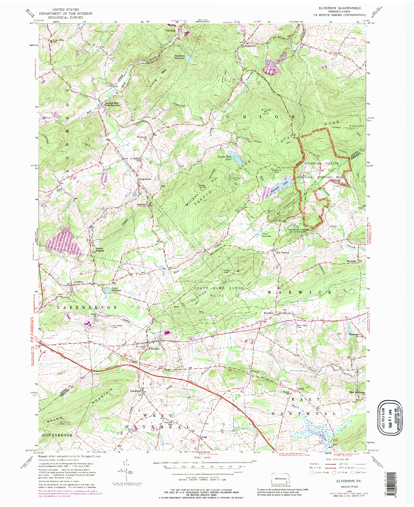 USGS 1:24000-SCALE QUADRANGLE FOR ELVERSON, PA 1956