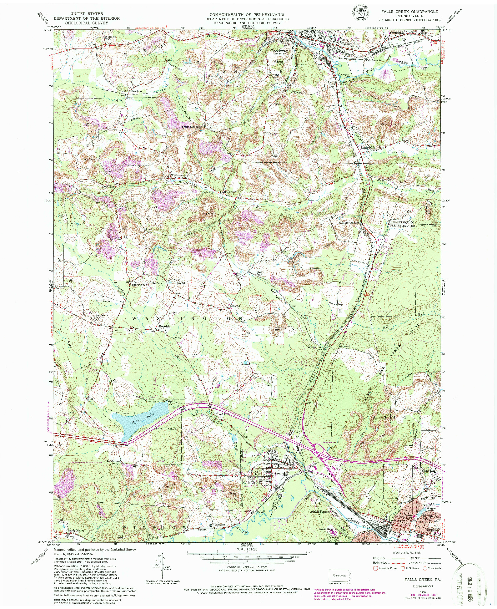 USGS 1:24000-SCALE QUADRANGLE FOR FALLS CREEK, PA 1966