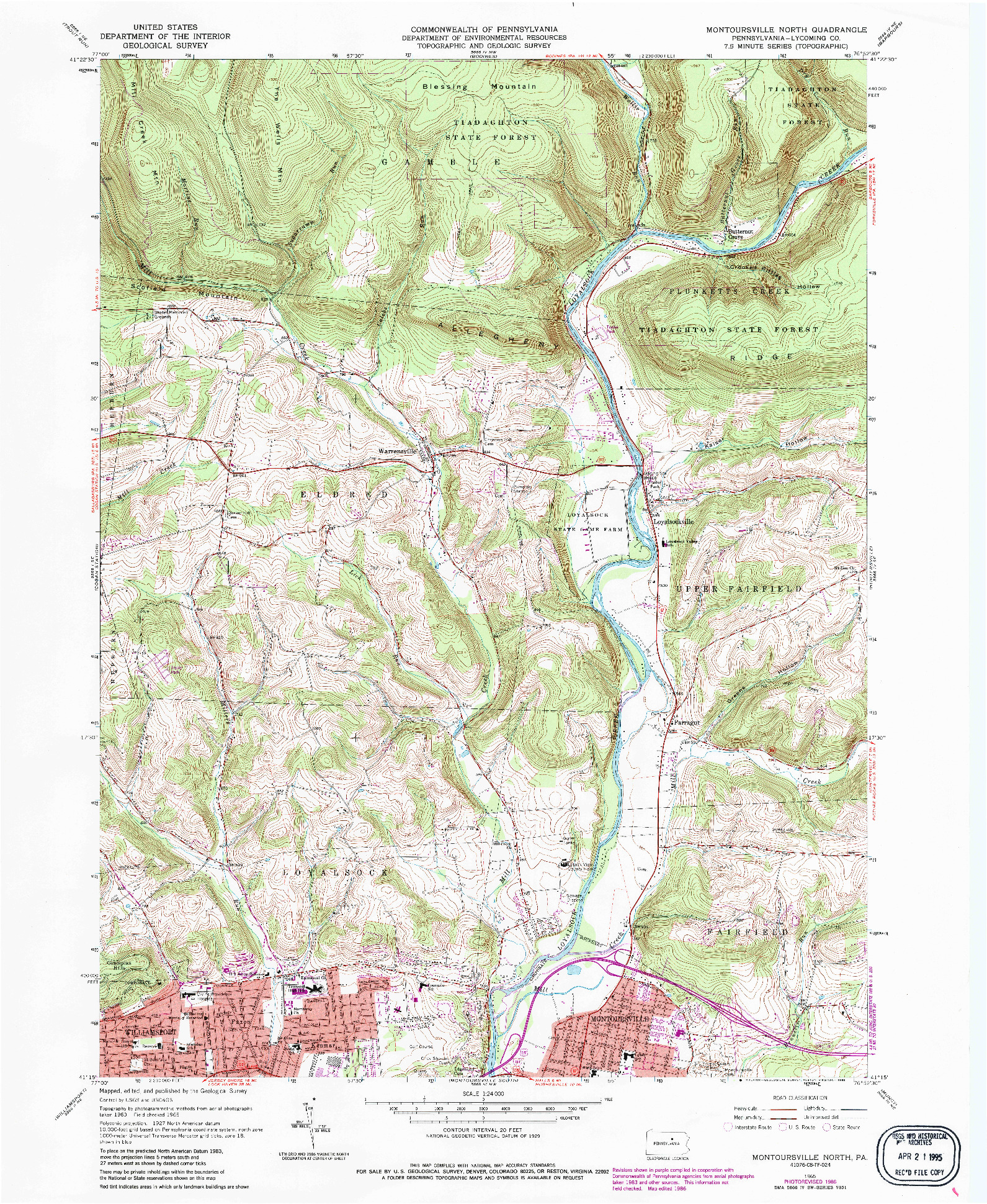 USGS 1:24000-SCALE QUADRANGLE FOR MONTOURSVILLE NORTH, PA 1965