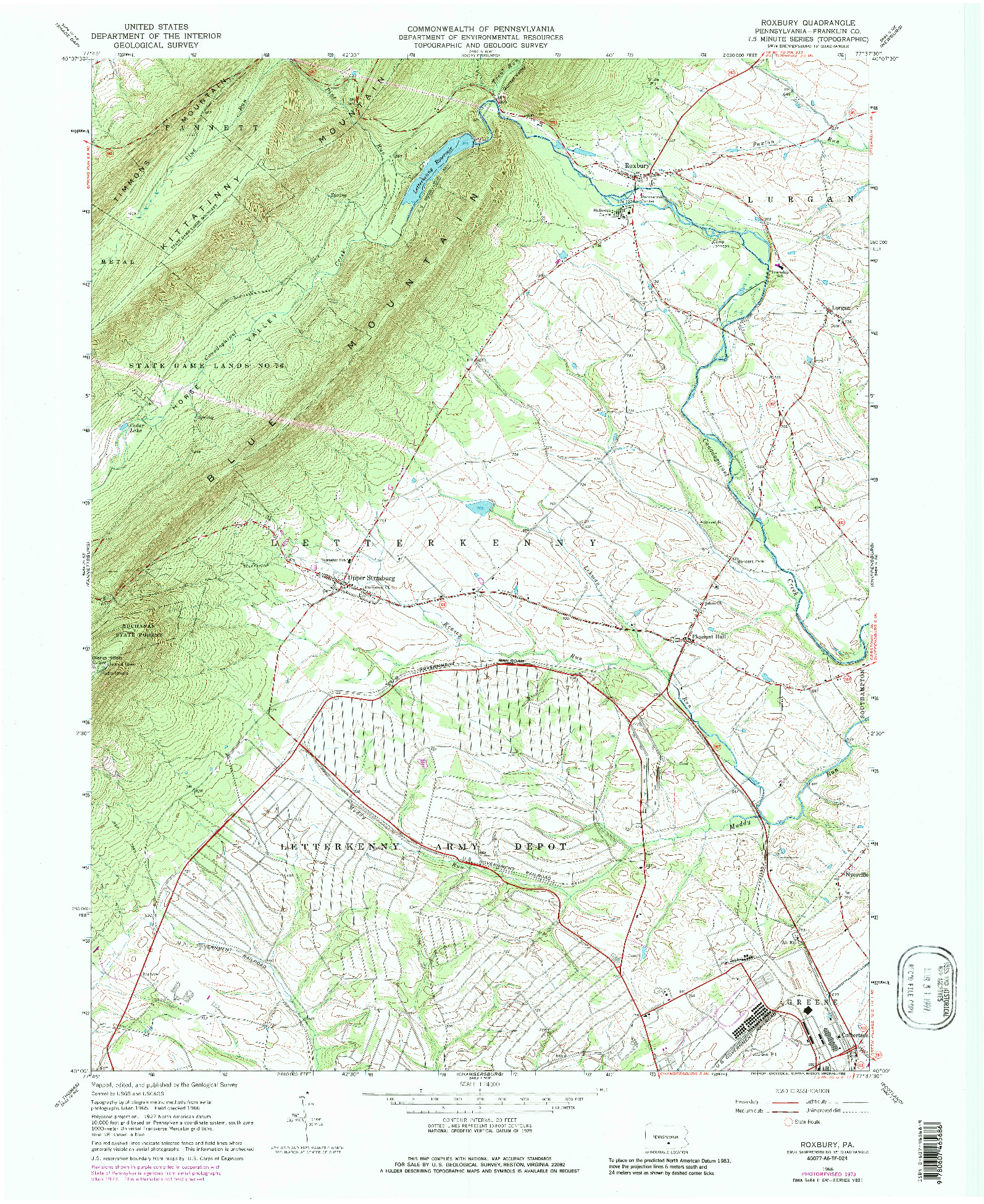 USGS 1:24000-SCALE QUADRANGLE FOR ROXBURY, PA 1966