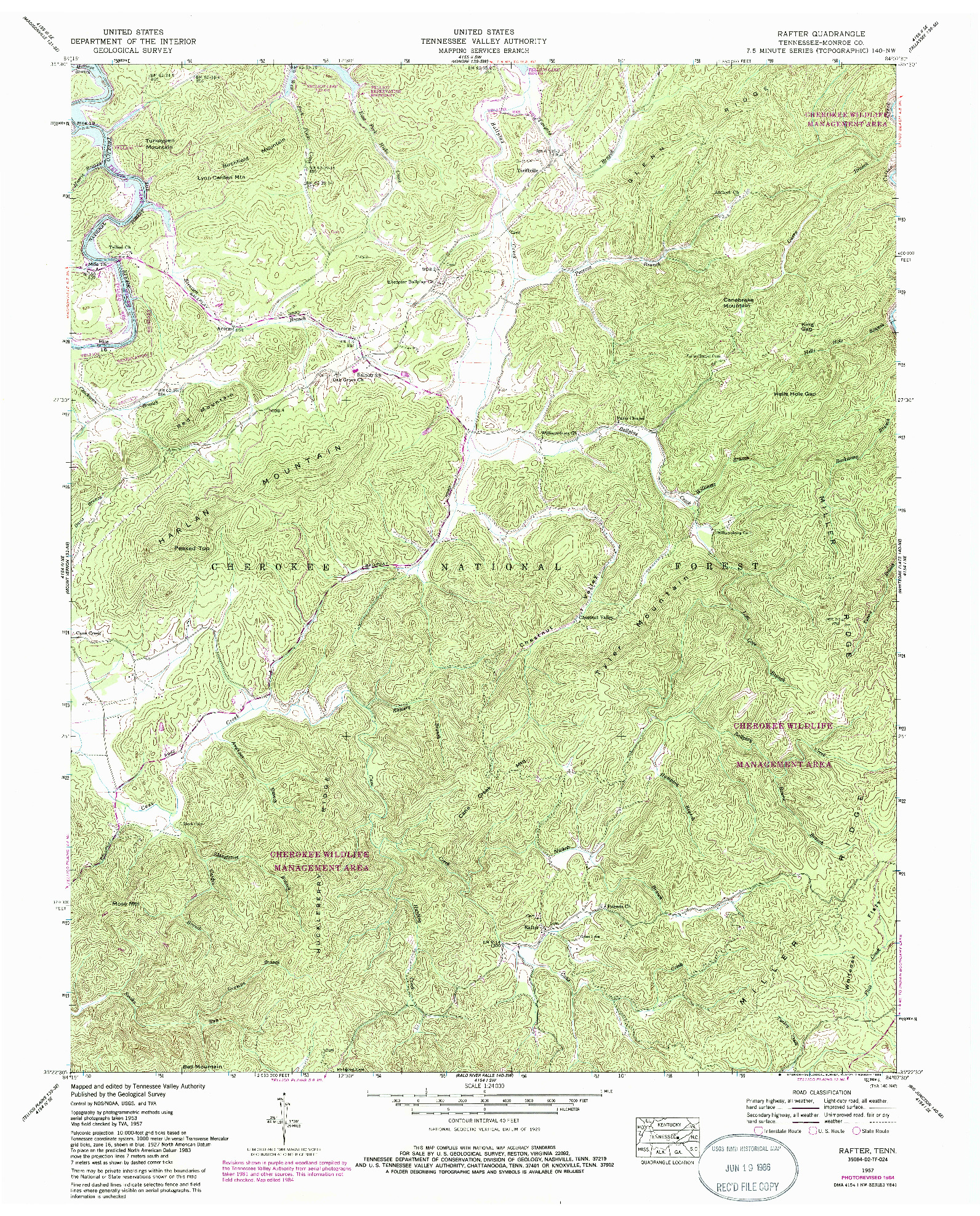 USGS 1:24000-SCALE QUADRANGLE FOR RAFTER, TN 1957