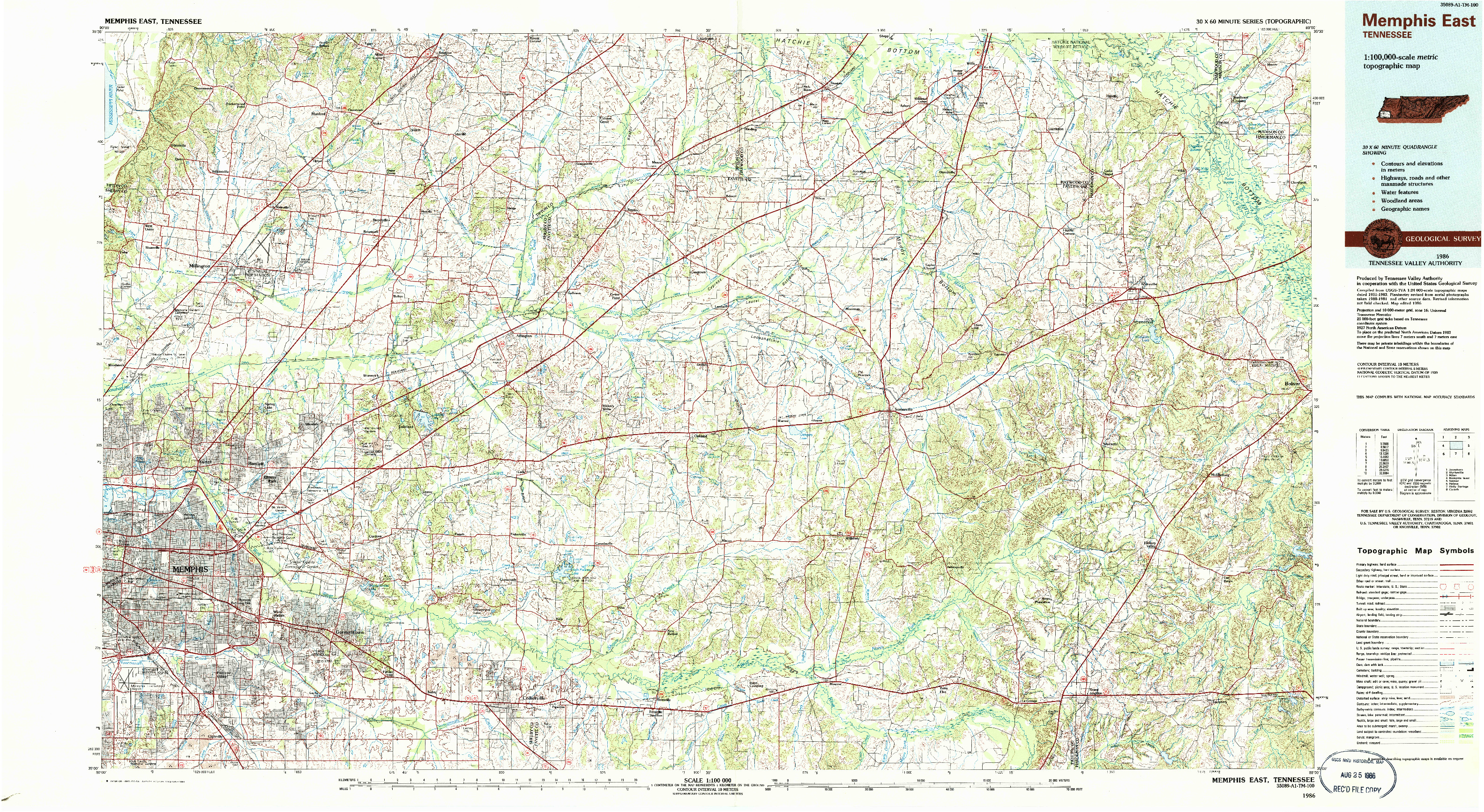 USGS 1:100000-SCALE QUADRANGLE FOR MEMPHIS EAST, TN 1986